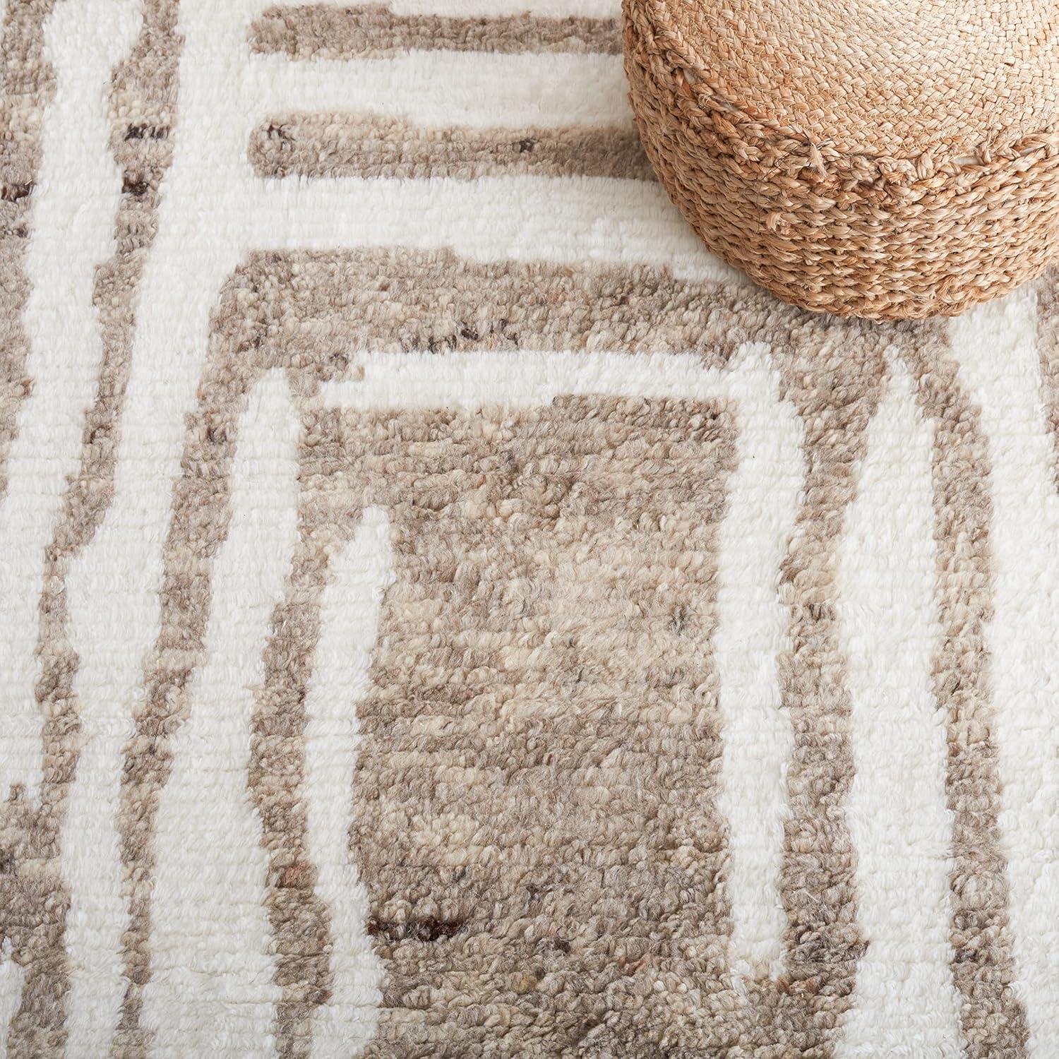 image:imageSAFAVIEH Area Rug 8x10 Casablanca Collection Large Ivory amp Grey HandKnotted New Zealand Wool Ideal for Living Room Bedroom Dining Space CSB541FIvoryLight Brown