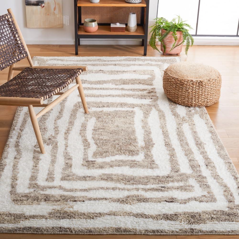 image:imageSAFAVIEH Area Rug 8x10 Casablanca Collection Large Ivory amp Grey HandKnotted New Zealand Wool Ideal for Living Room Bedroom Dining Space CSB541FIvoryLight Brown