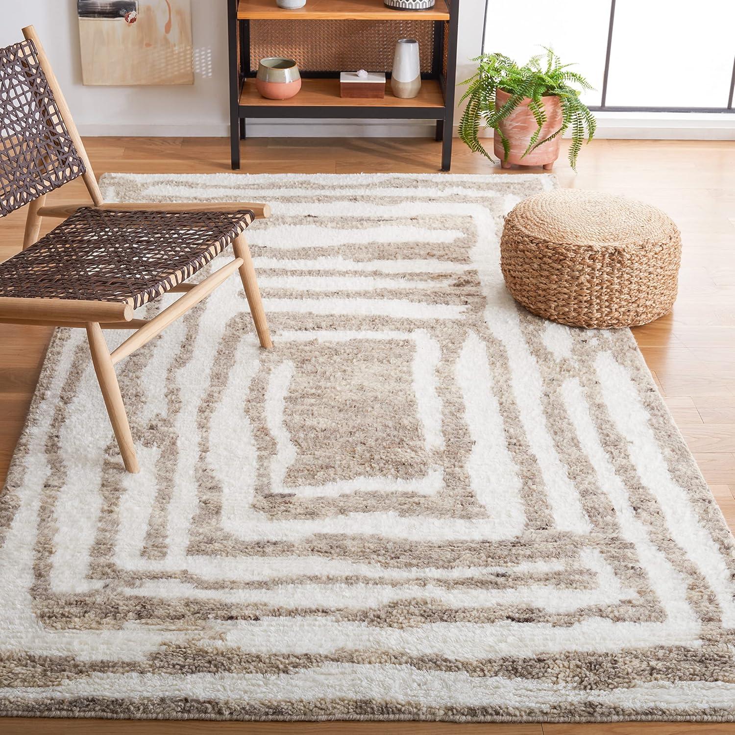 image:imageSAFAVIEH Area Rug 8x10 Casablanca Collection Large Ivory amp Grey HandKnotted New Zealand Wool Ideal for Living Room Bedroom Dining Space CSB541FIvoryLight Brown