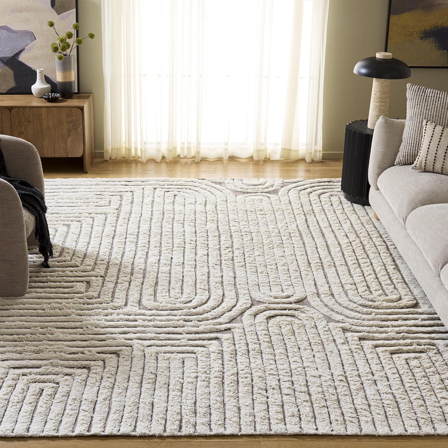 image:imageSAFAVIEH Area Rug 8x10 Cyrus Shag Collection Large Blue amp Beige Modern Abstract Design NonShedding amp Easy Cleaning Ideal for Living Room Bedroom Office Dining Space CYR121MBeigeIvory