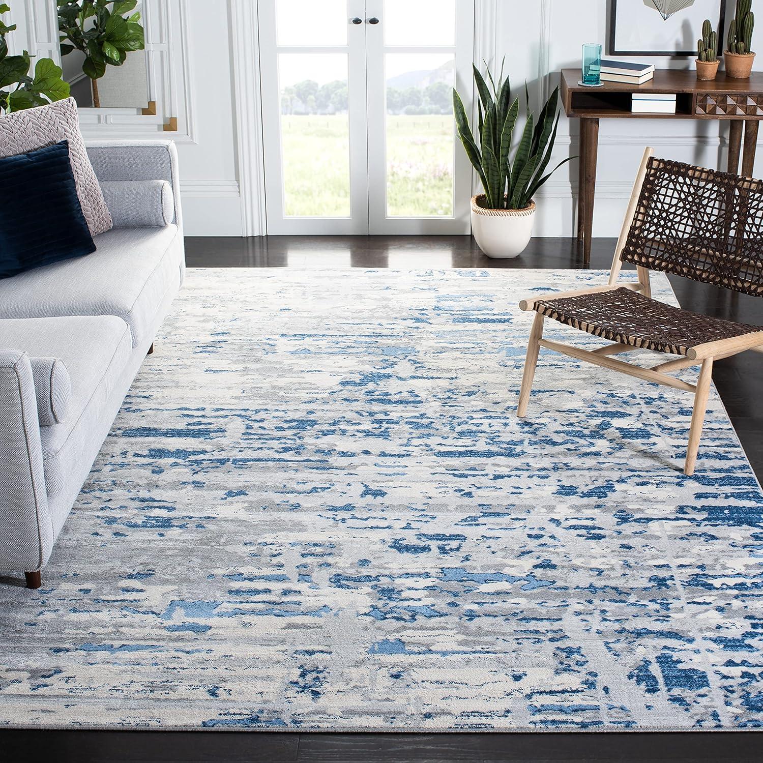 image:imageSAFAVIEH Area Rug 8x10 Jasper Collection Large Grey amp Blue Modern Abstract Design NonShedding amp Easy Cleaning Ideal for Living Room Bedroom Office Dining Space JSP107GIvoryBlue