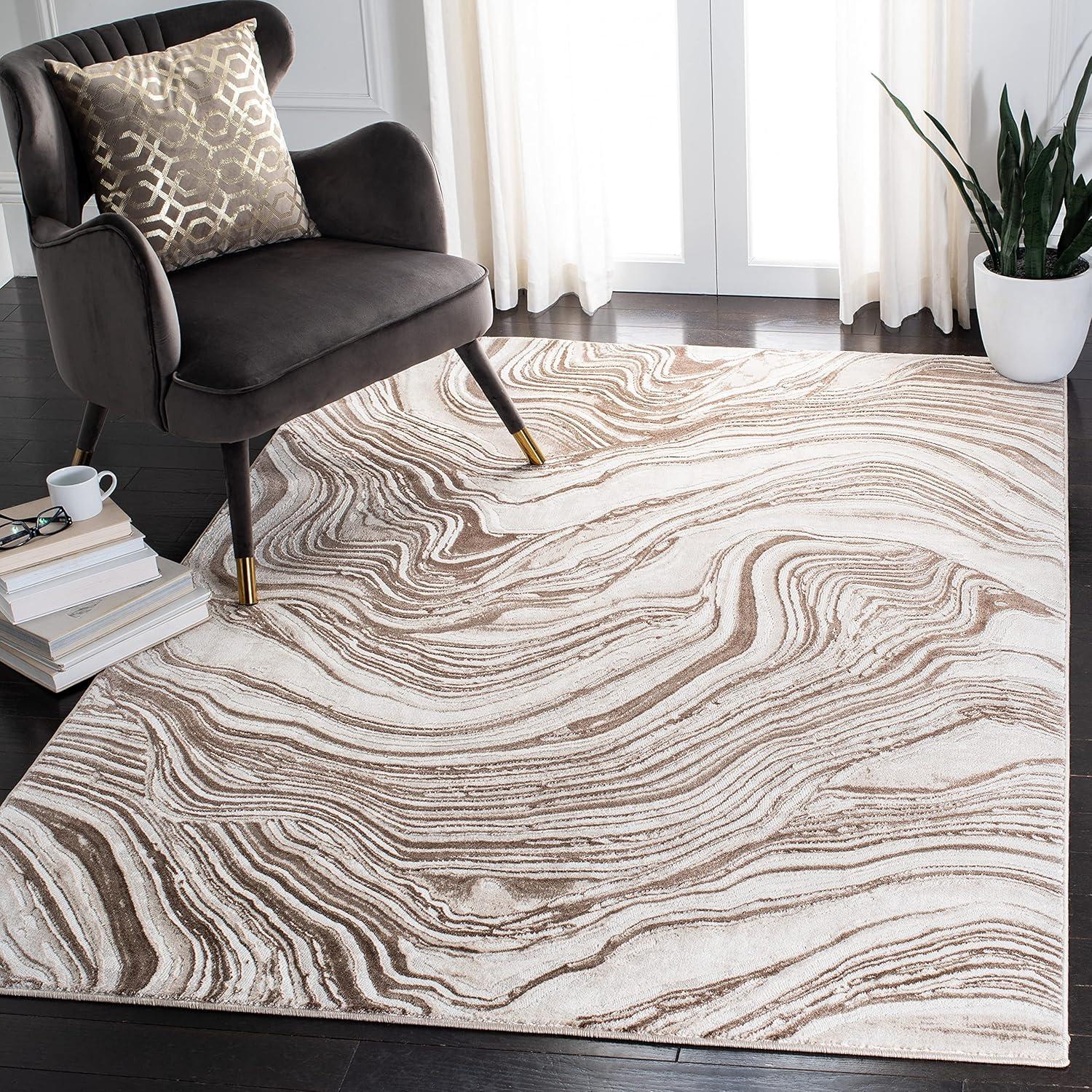 image:imageSAFAVIEH Area Rug 8x10 Meadow Collection Large Rust amp Ivory Modern Abstract Design NonShedding amp Easy Cleaning Ideal for Living Room Bedroom Office Dining Space MDW564PBeigeBrown