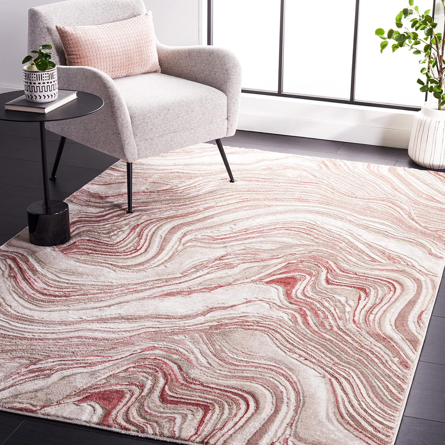 image:imageSAFAVIEH Area Rug 8x10 Meadow Collection Large Rust amp Ivory Modern Abstract Design NonShedding amp Easy Cleaning Ideal for Living Room Bedroom Office Dining Space MDW564PPinkBeige