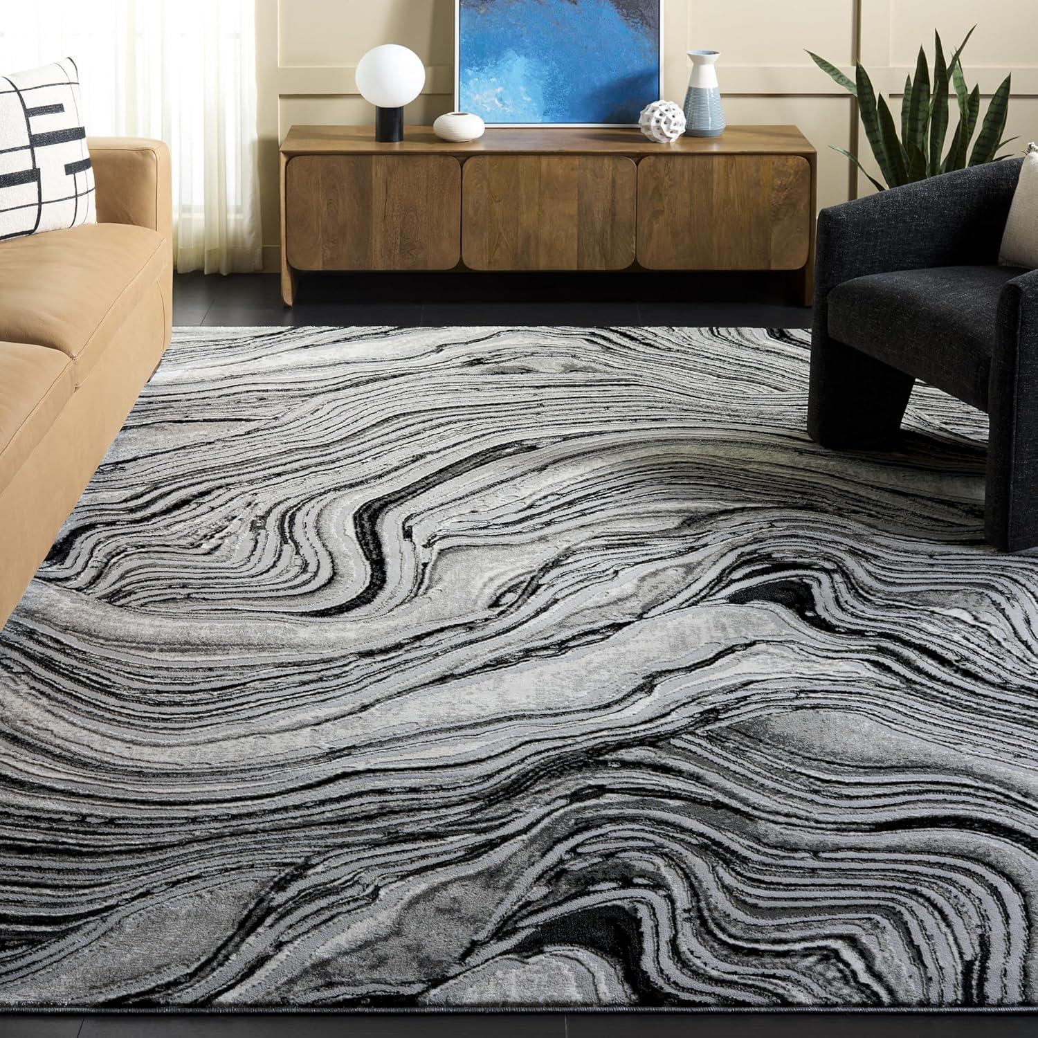 image:imageSAFAVIEH Area Rug 8x10 Meadow Collection Large Rust amp Ivory Modern Abstract Design NonShedding amp Easy Cleaning Ideal for Living Room Bedroom Office Dining Space MDW564PBlackGrey