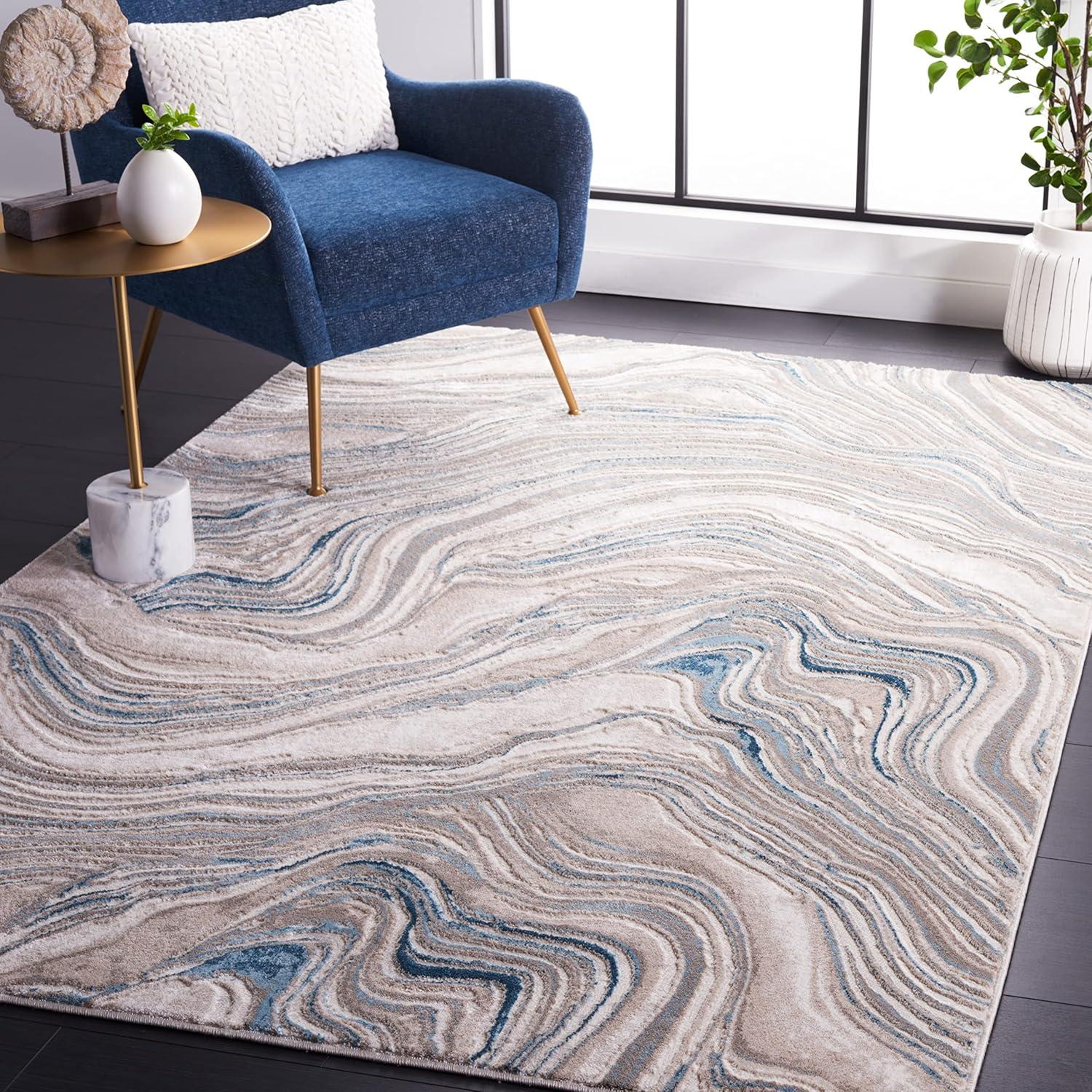 image:imageSAFAVIEH Area Rug 8x10 Meadow Collection Large Rust amp Ivory Modern Abstract Design NonShedding amp Easy Cleaning Ideal for Living Room Bedroom Office Dining Space MDW564PBeigeBlue
