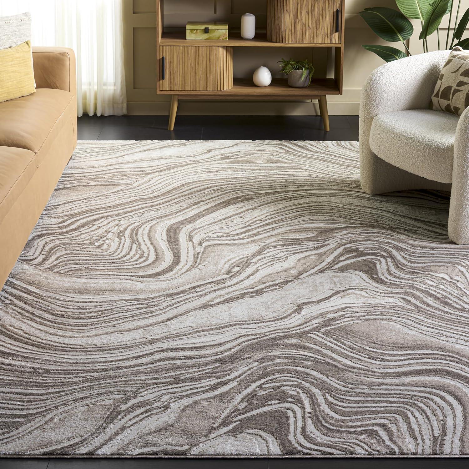 image:imageSAFAVIEH Area Rug 8x10 Meadow Collection Large Rust amp Ivory Modern Abstract Design NonShedding amp Easy Cleaning Ideal for Living Room Bedroom Office Dining Space MDW564PBeige