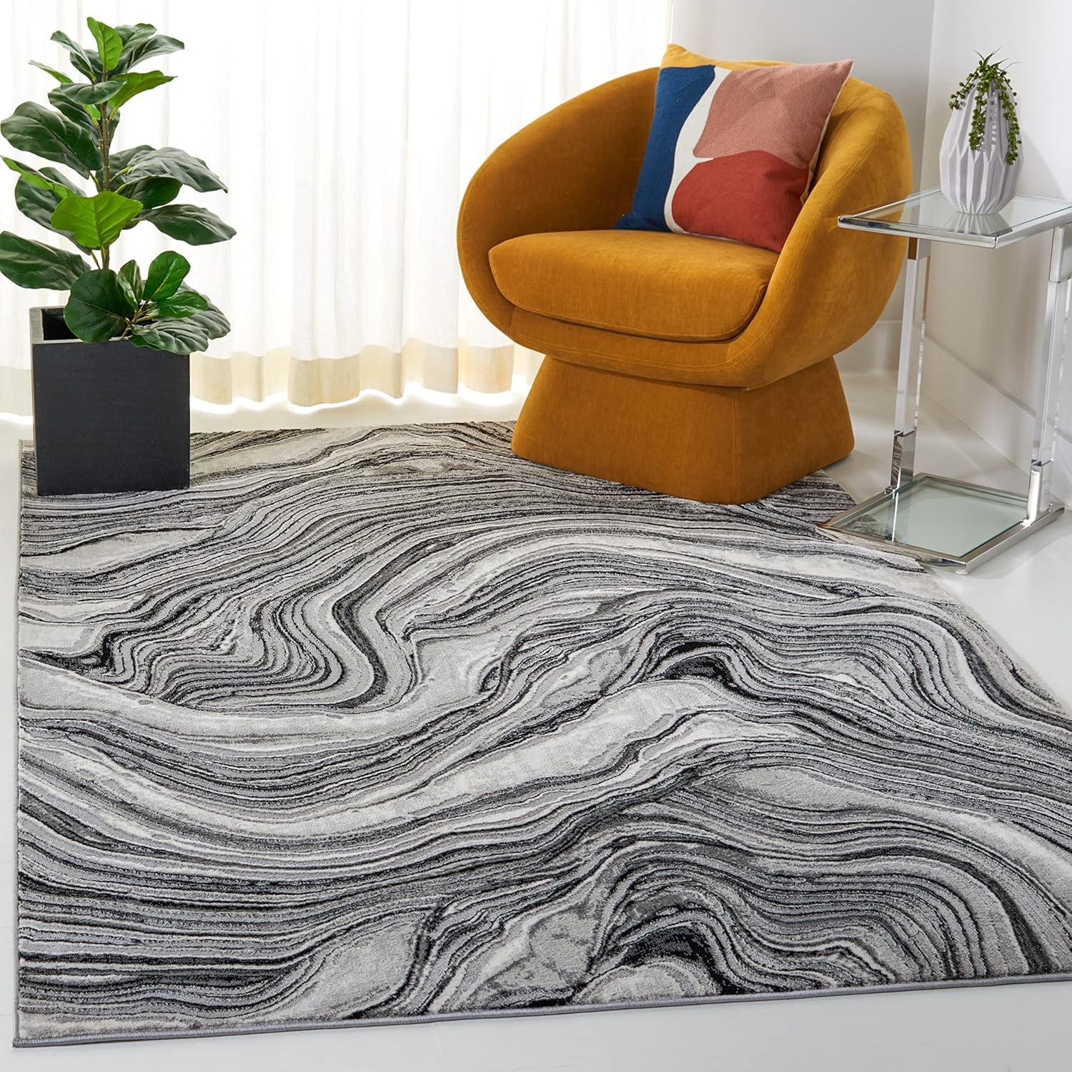 image:imageSAFAVIEH Area Rug 8x10 Meadow Collection Large Rust amp Ivory Modern Abstract Design NonShedding amp Easy Cleaning Ideal for Living Room Bedroom Office Dining Space MDW564PBlackGrey