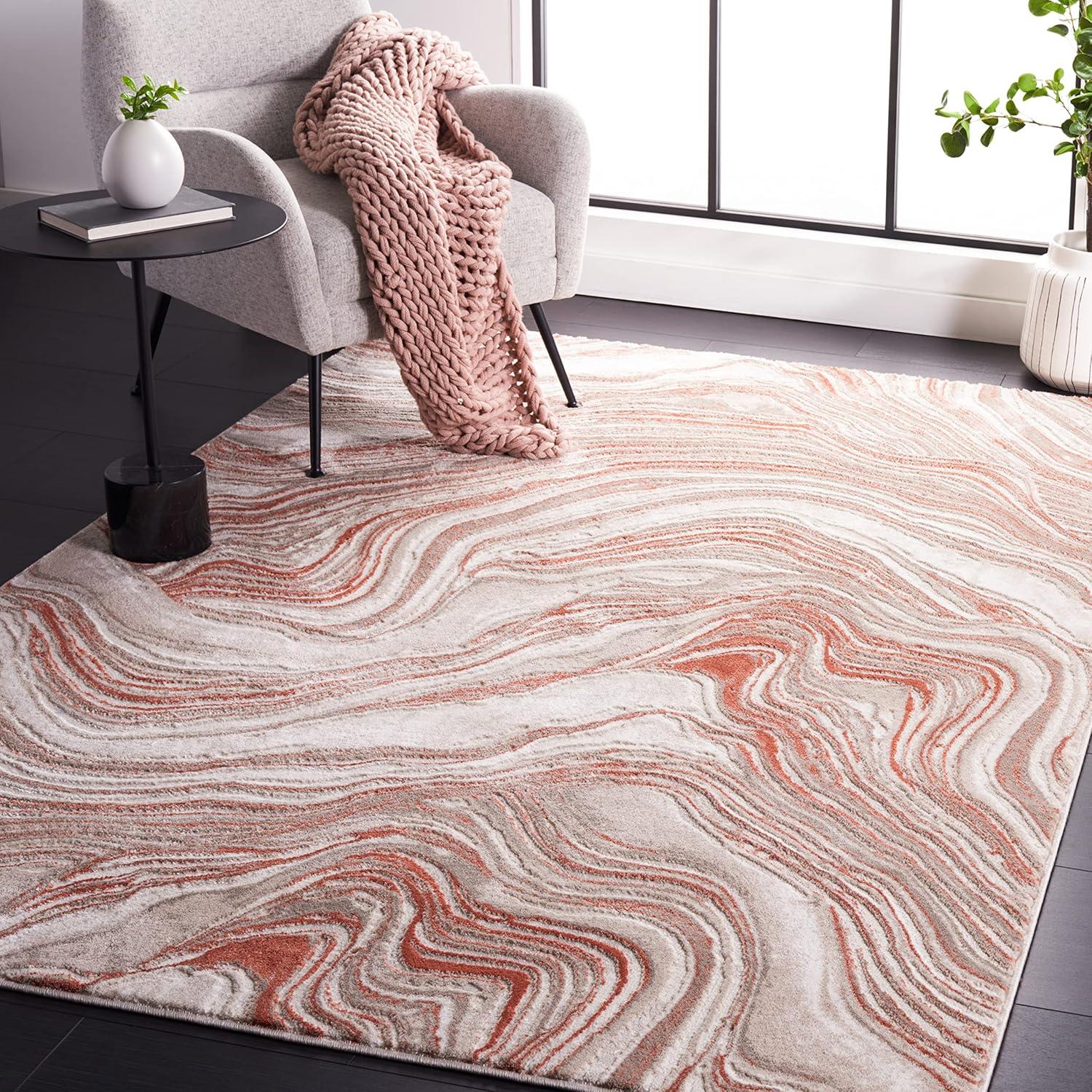 image:imageSAFAVIEH Area Rug 8x10 Meadow Collection Large Rust amp Ivory Modern Abstract Design NonShedding amp Easy Cleaning Ideal for Living Room Bedroom Office Dining Space MDW564PRustIvory