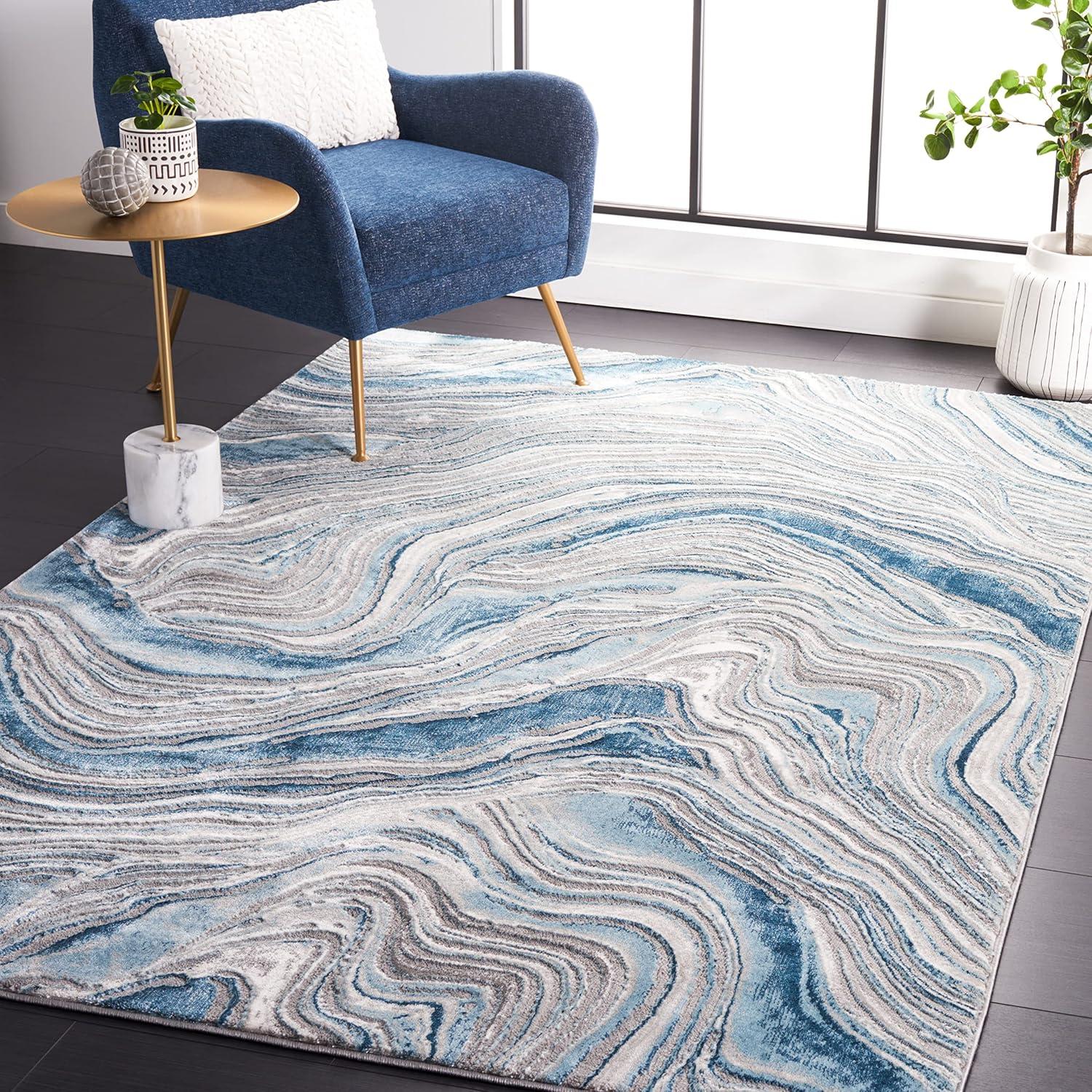image:imageSAFAVIEH Area Rug 8x10 Meadow Collection Large Rust amp Ivory Modern Abstract Design NonShedding amp Easy Cleaning Ideal for Living Room Bedroom Office Dining Space MDW564PBlueGrey