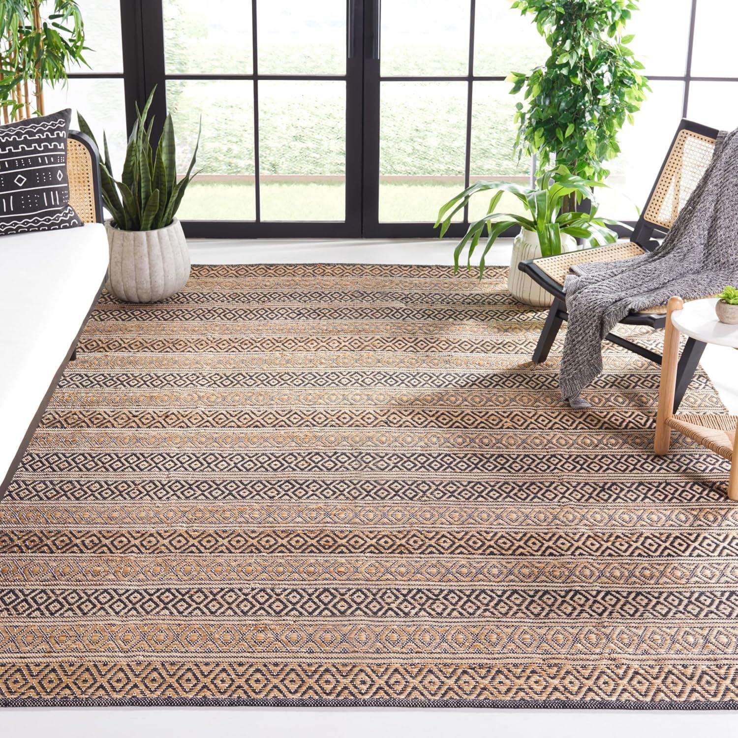 image:imageSAFAVIEH Area Rug 8x10 Natural Fiber Collection Large Black amp Natural Handmade Flat Weave Jute Farmhouse Geometric Design Ideal for Living Room Bedroom Dining Space NF379ZBlackNatural