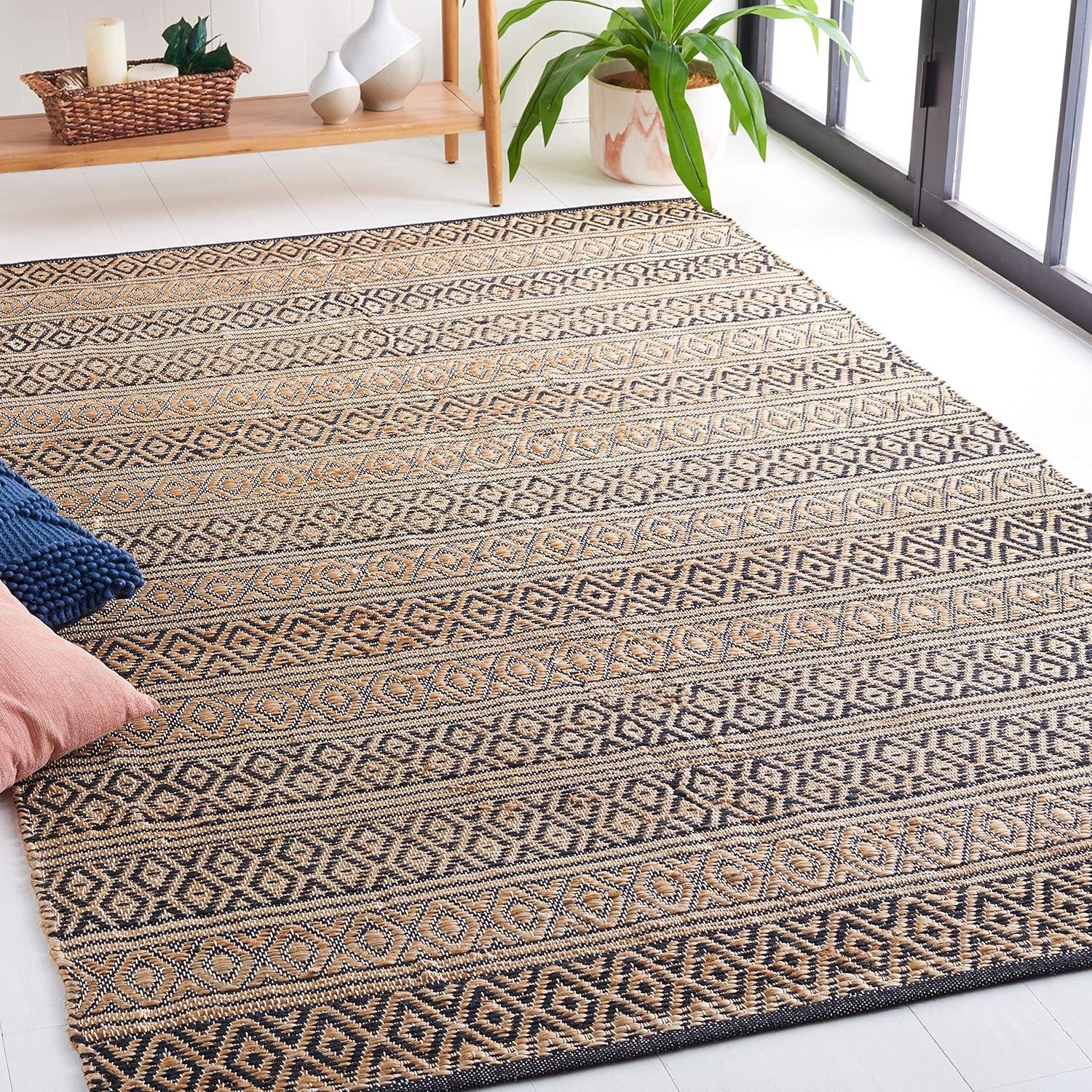 image:imageSAFAVIEH Area Rug 8x10 Natural Fiber Collection Large Black amp Natural Handmade Flat Weave Jute Farmhouse Geometric Design Ideal for Living Room Bedroom Dining Space NF379ZBlackNatural