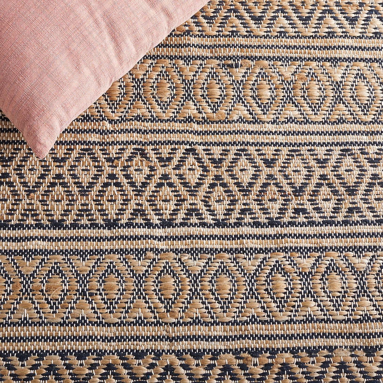 image:imageSAFAVIEH Area Rug 8x10 Natural Fiber Collection Large Black amp Natural Handmade Flat Weave Jute Farmhouse Geometric Design Ideal for Living Room Bedroom Dining Space NF379ZBlackNatural