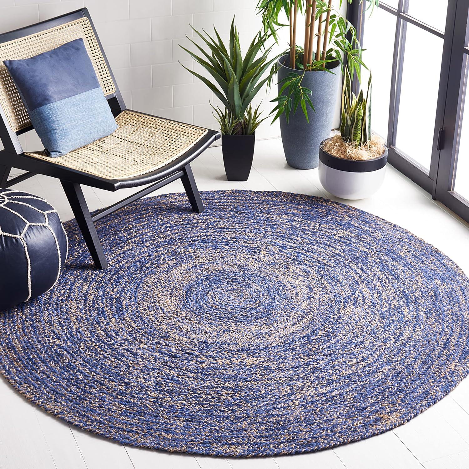 image:imageSAFAVIEH Area Rug 8x10 Natural Fiber Collection Large Black amp Natural Handmade Wool amp Jute Ideal for Living Room Bedroom Dining Space NFB950ZBlueNatural
