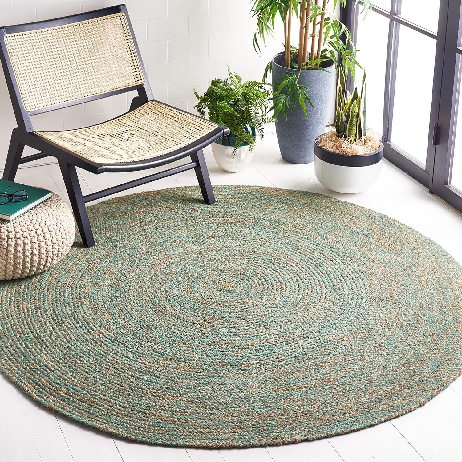 image:imageSAFAVIEH Area Rug 8x10 Natural Fiber Collection Large Black amp Natural Handmade Wool amp Jute Ideal for Living Room Bedroom Dining Space NFB950ZGreenNatural