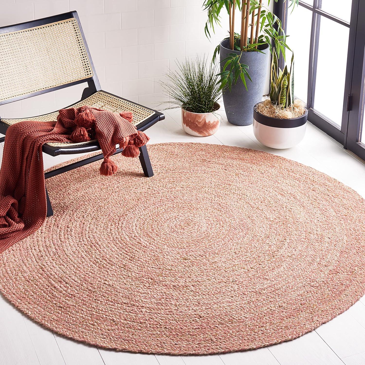 image:imageSAFAVIEH Area Rug 8x10 Natural Fiber Collection Large Black amp Natural Handmade Wool amp Jute Ideal for Living Room Bedroom Dining Space NFB950ZPinkNatural