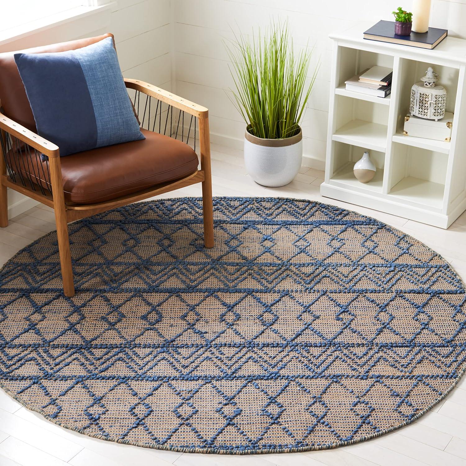 image:imageSAFAVIEH Area Rug 8x10 Natural Fiber Collection Large Blue amp Natural Handmade Flat Weave Jute Boho Moroccan Trellis Pattern Ideal for Living Room Bedroom Dining Space NF221MBlueNatural