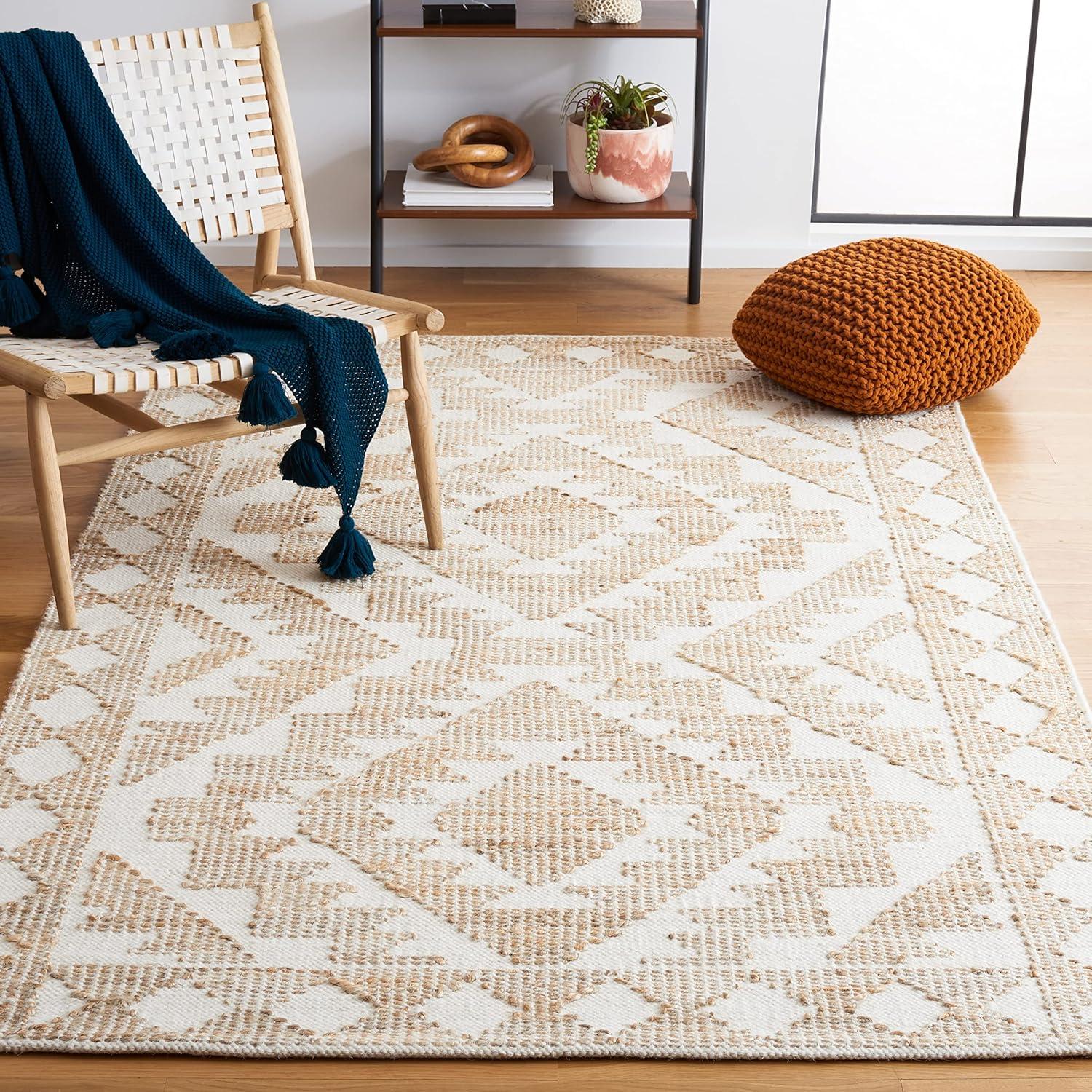 image:imageSAFAVIEH Area Rug 8x10 Natural Fiber Collection Large Ivory amp Natural Handmade Jute amp Wool Rustic Farmhouse Boho Style Ideal for Living Room Bedroom Dining Space NF512AIvoryNatural