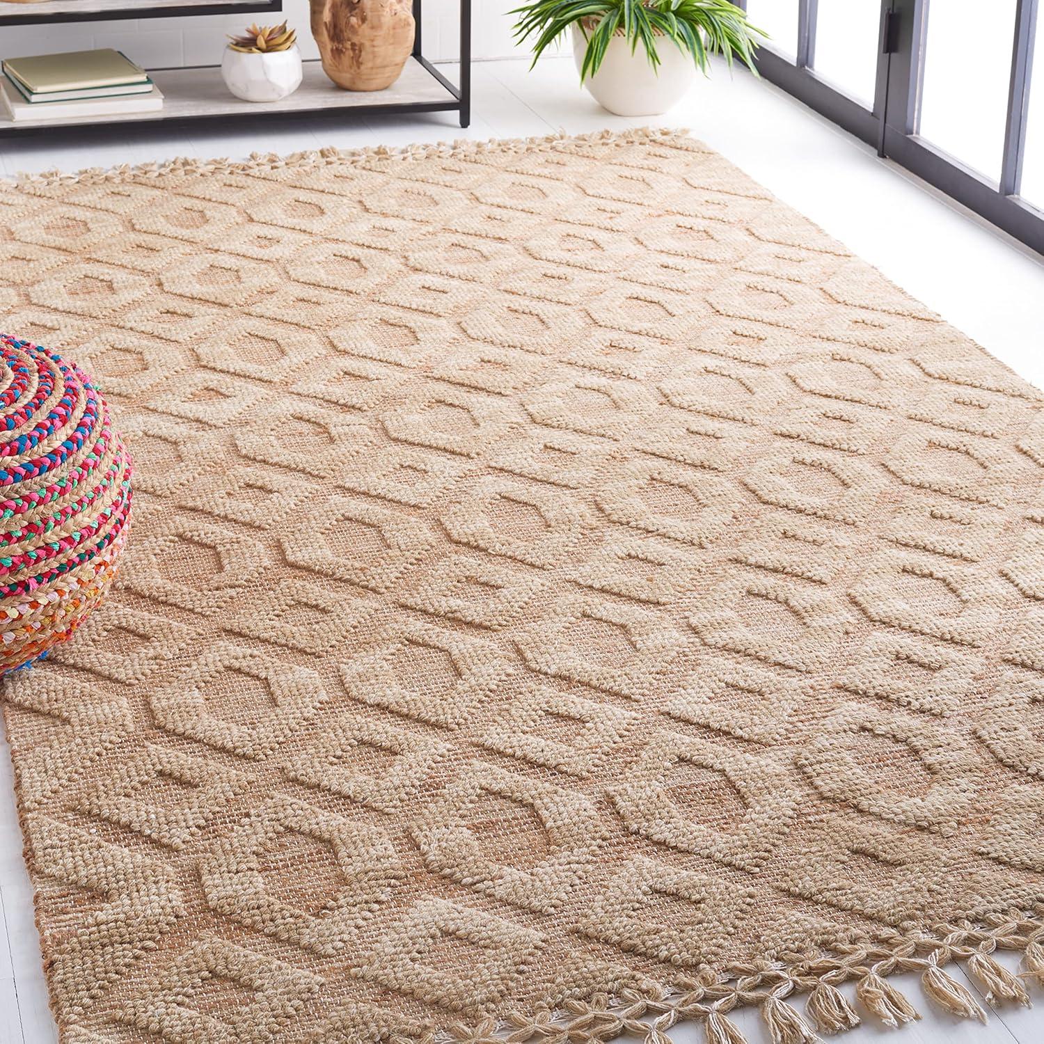 image:imageSAFAVIEH Area Rug 8x10 Natural Fiber Collection Large Natural amp Beige Handmade Flat Weave Jute amp Wool Farmhouse Geometric Design Ideal for Living Room Bedroom Dining Space NF381ANaturalBeige