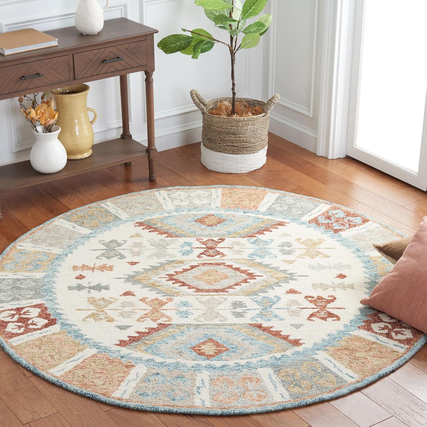 image:imageSAFAVIEH Area Rug 8x10 Natural Fiber Collection Large Natural amp Beige Handmade Flat Weave Jute amp Wool Farmhouse Geometric Design Ideal for Living Room Bedroom Dining Space NF381AIvoryBlue