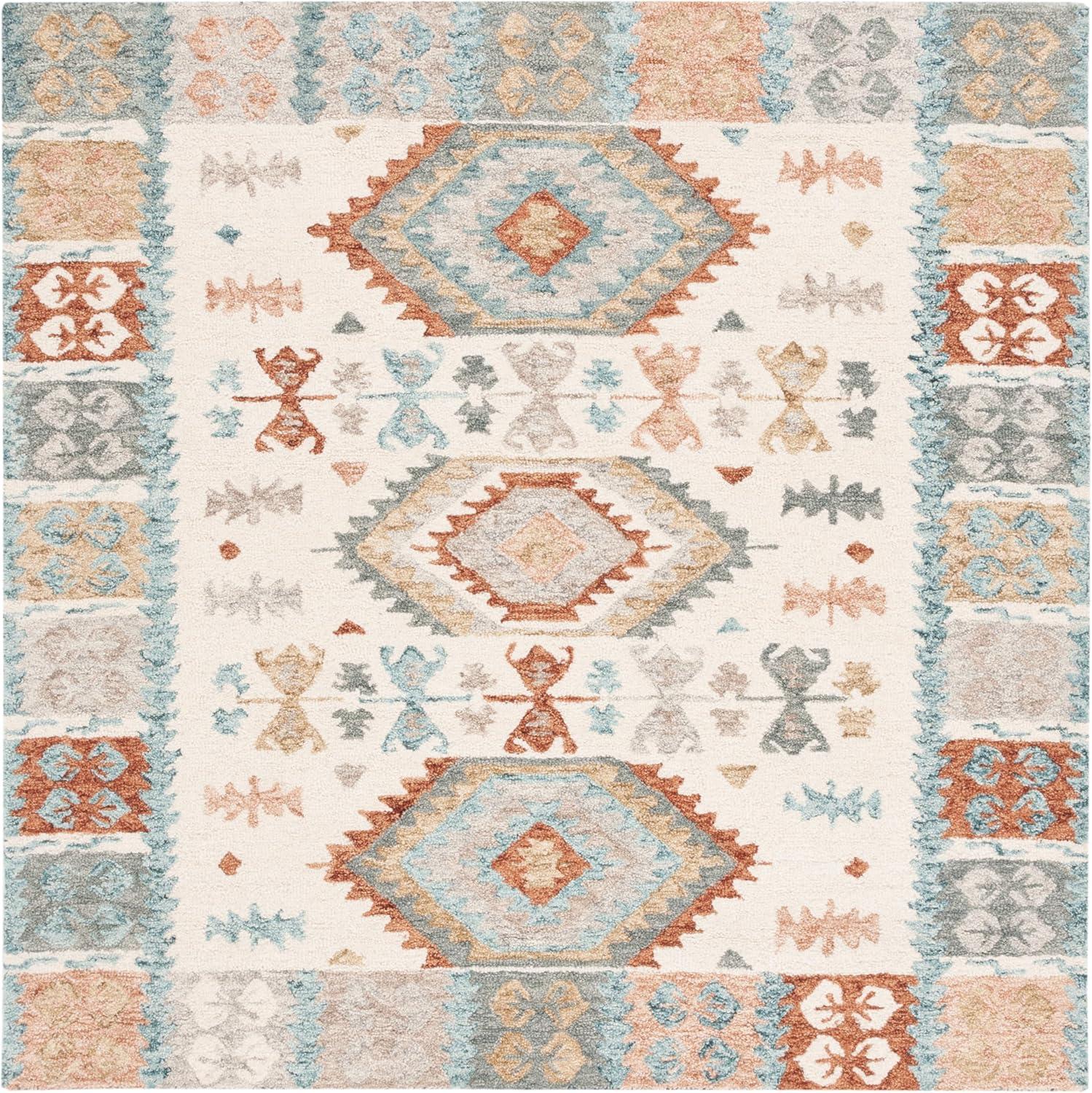 image:imageSAFAVIEH Area Rug 8x10 Natural Fiber Collection Large Natural amp Beige Handmade Flat Weave Jute amp Wool Farmhouse Geometric Design Ideal for Living Room Bedroom Dining Space NF381AIvoryBlue