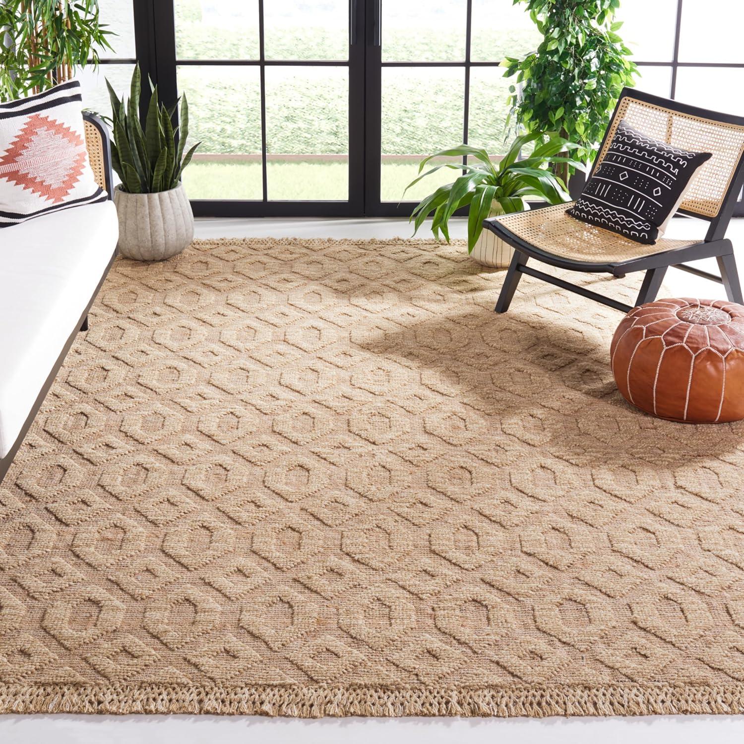 image:imageSAFAVIEH Area Rug 8x10 Natural Fiber Collection Large Natural amp Beige Handmade Flat Weave Jute amp Wool Farmhouse Geometric Design Ideal for Living Room Bedroom Dining Space NF381ANaturalBeige