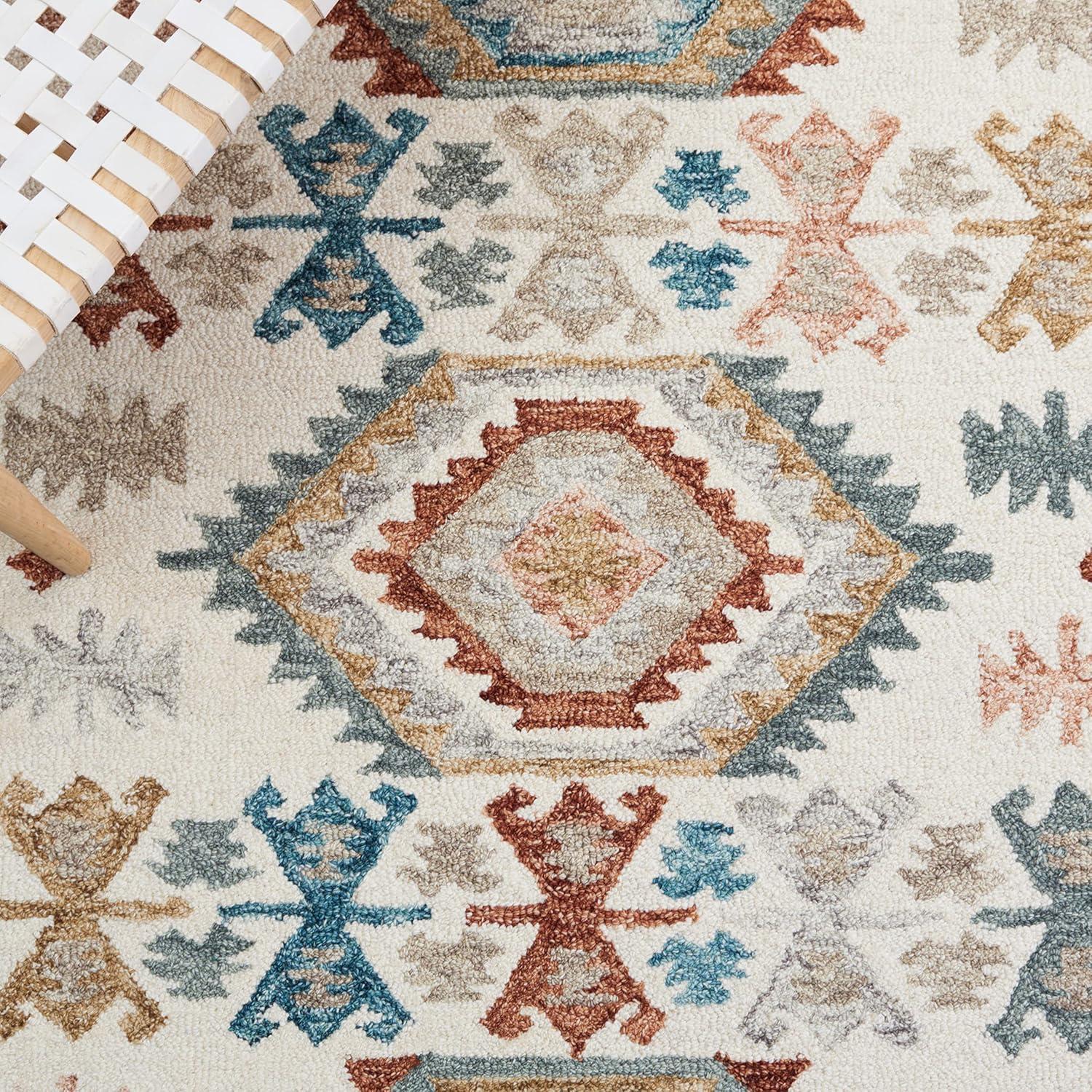 image:imageSAFAVIEH Area Rug 8x10 Natural Fiber Collection Large Natural amp Beige Handmade Flat Weave Jute amp Wool Farmhouse Geometric Design Ideal for Living Room Bedroom Dining Space NF381AIvoryBlue