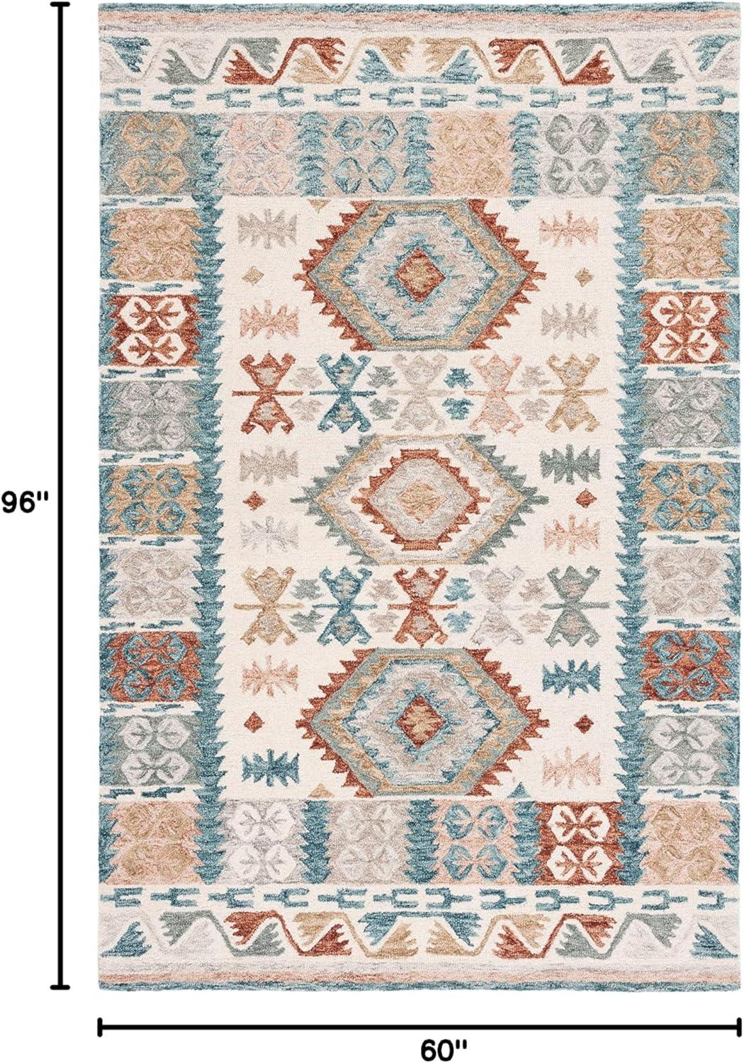 image:imageSAFAVIEH Area Rug 8x10 Natural Fiber Collection Large Natural amp Beige Handmade Flat Weave Jute amp Wool Farmhouse Geometric Design Ideal for Living Room Bedroom Dining Space NF381AIvoryBlue