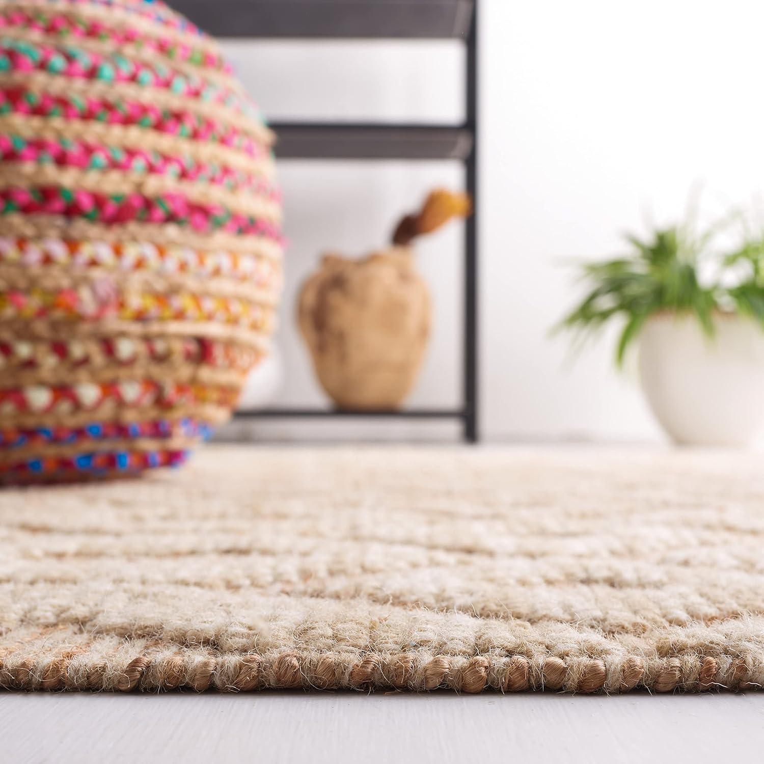 image:imageSAFAVIEH Area Rug 8x10 Natural Fiber Collection Large Natural amp Beige Handmade Flat Weave Jute amp Wool Farmhouse Geometric Design Ideal for Living Room Bedroom Dining Space NF381ANaturalBeige