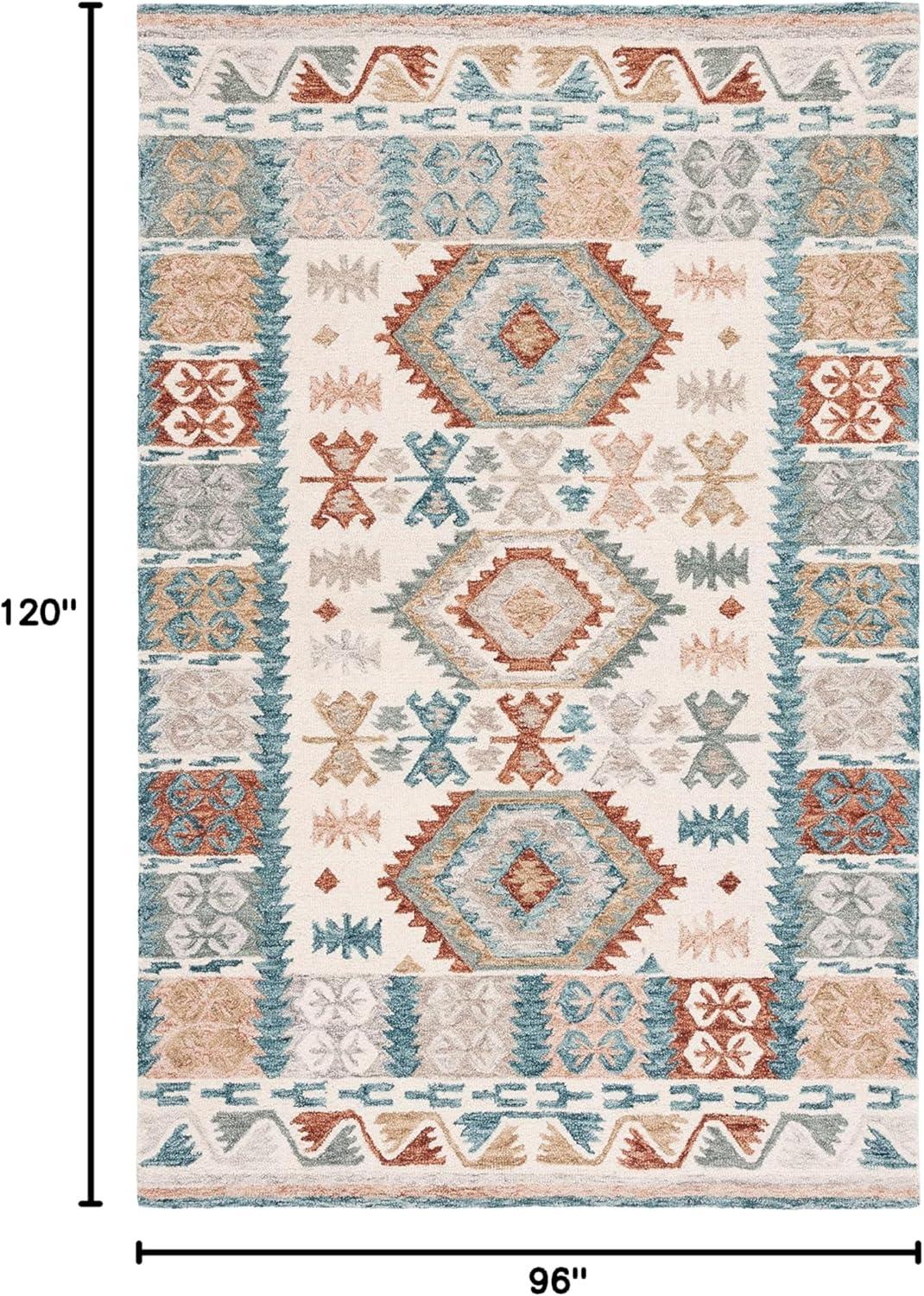 image:imageSAFAVIEH Area Rug 8x10 Natural Fiber Collection Large Natural amp Beige Handmade Flat Weave Jute amp Wool Farmhouse Geometric Design Ideal for Living Room Bedroom Dining Space NF381AIvoryBlue