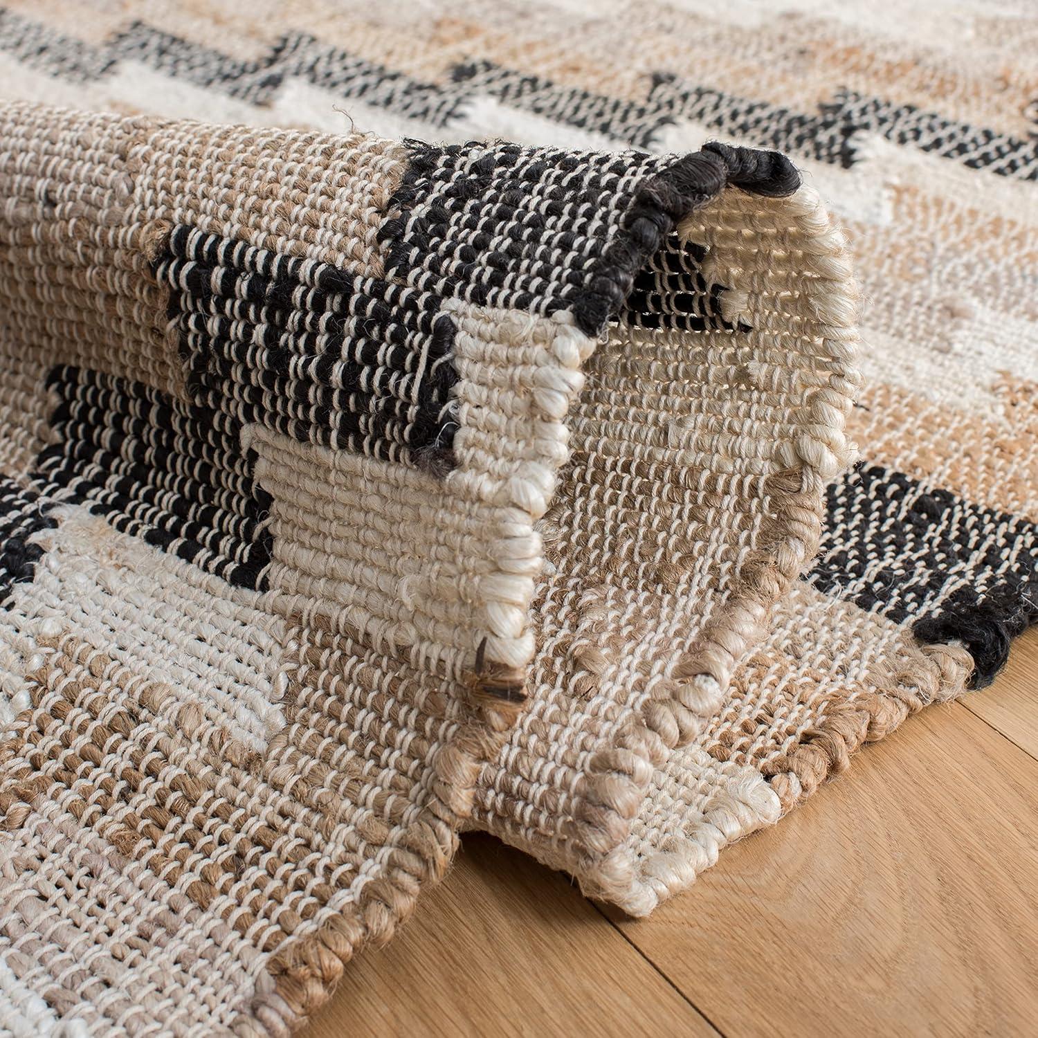 image:imageSAFAVIEH Area Rug 8x10 Natural Fiber Collection Large Natural amp Black Handmade Jute Boho Style Ideal for Living Room Bedroom Dining Space NFB401ANaturalBlack