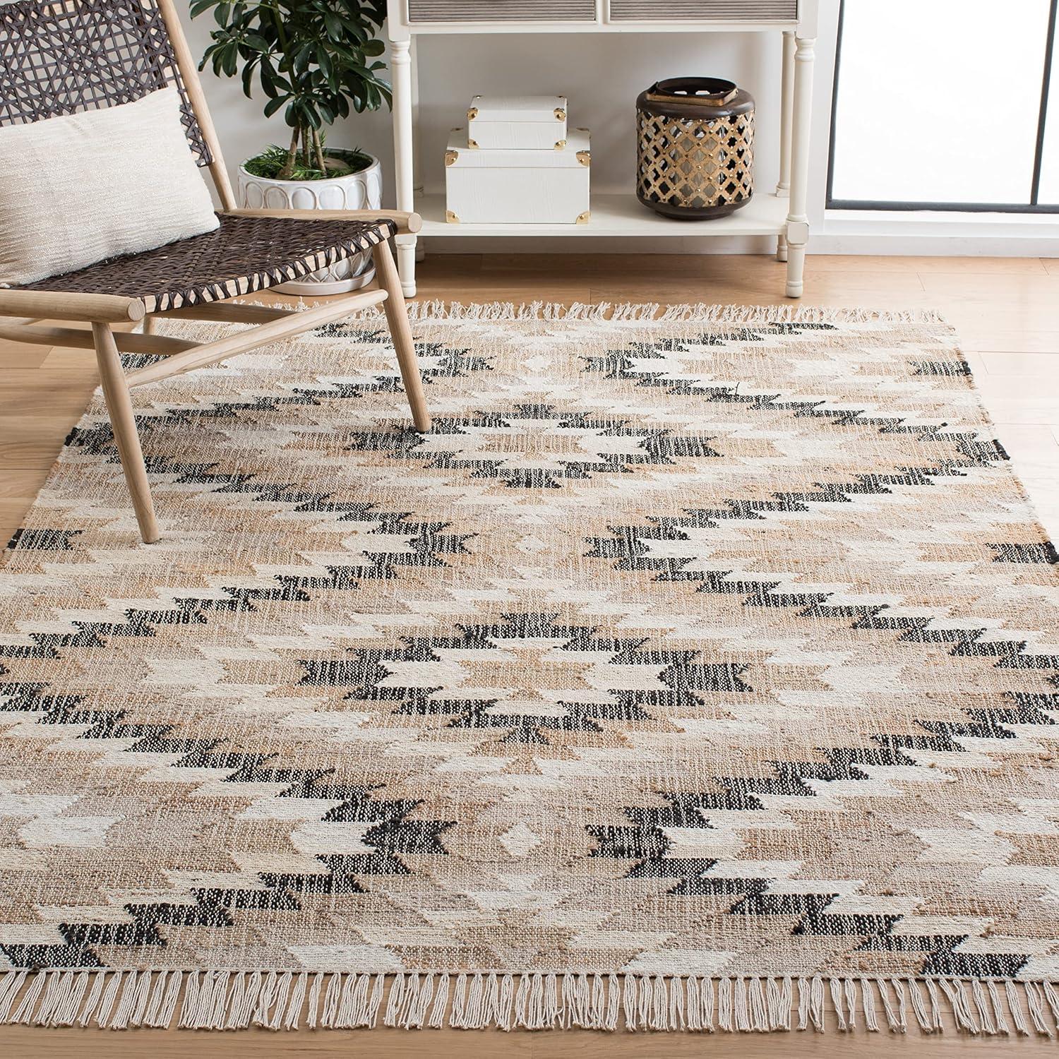 image:imageSAFAVIEH Area Rug 8x10 Natural Fiber Collection Large Natural amp Black Handmade Jute Boho Style Ideal for Living Room Bedroom Dining Space NFB401ANaturalBlack