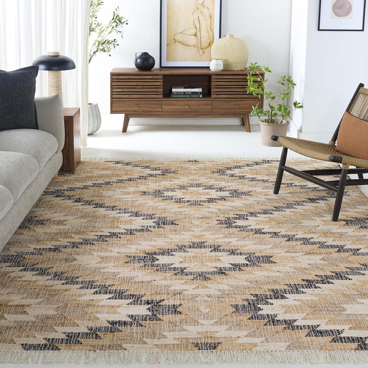 image:imageSAFAVIEH Area Rug 8x10 Natural Fiber Collection Large Natural amp Black Handmade Jute Boho Style Ideal for Living Room Bedroom Dining Space NFB401ANaturalBlack