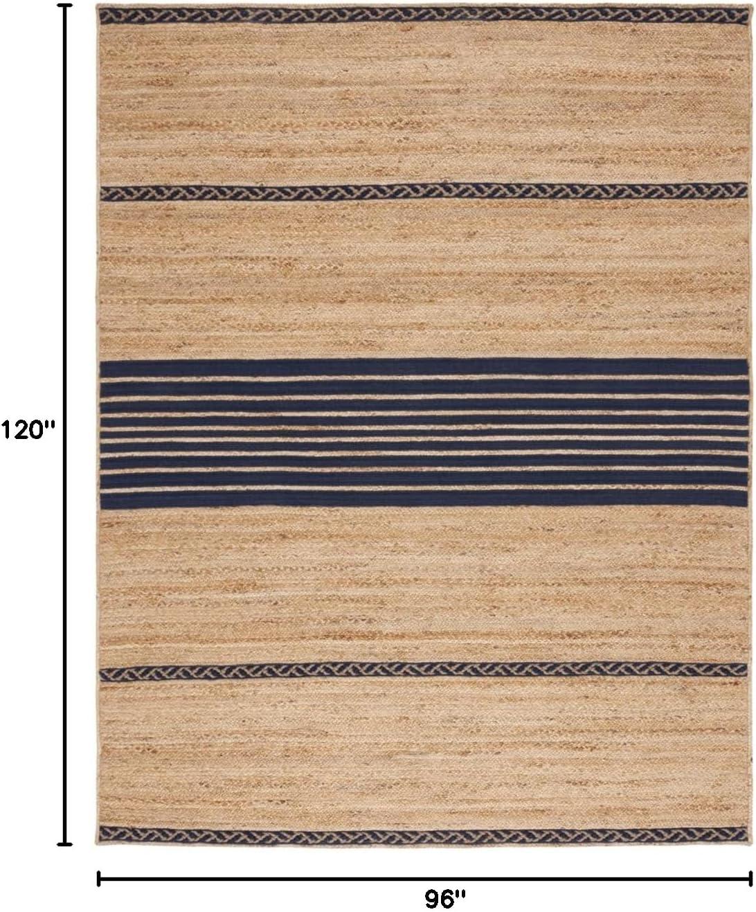 image:imageSAFAVIEH Area Rug 8x10 Natural Fiber Collection Large Natural amp Brown Handmade Braided Jute Stripe Pattern Ideal for Living Room Bedroom Dining Space NFB262TNaturalNavy