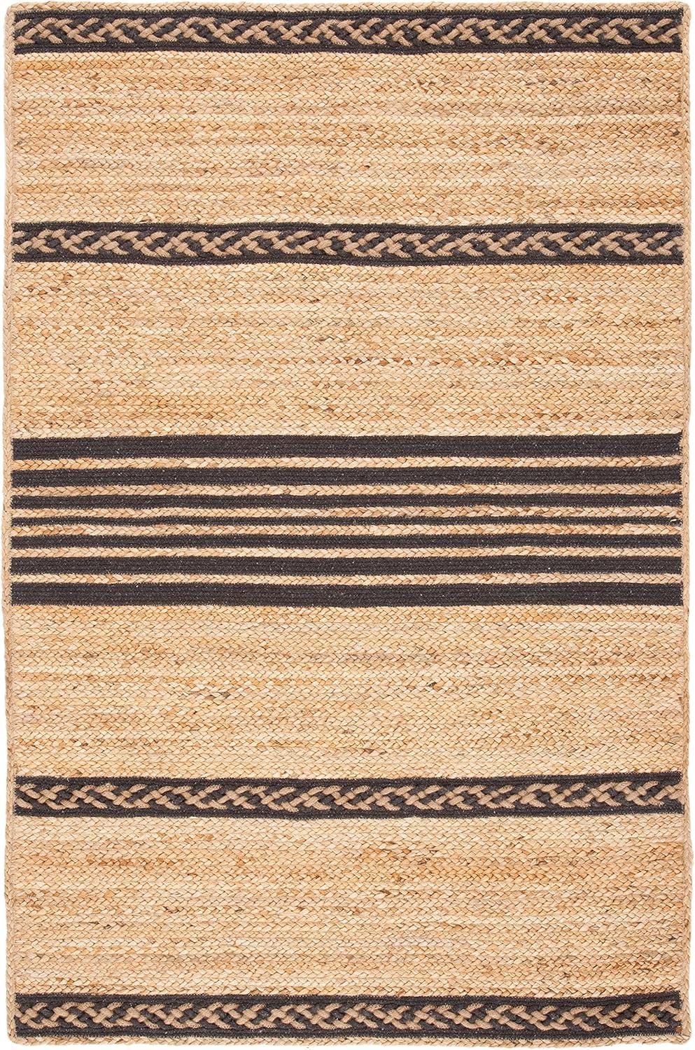 image:imageSAFAVIEH Area Rug 8x10 Natural Fiber Collection Large Natural amp Brown Handmade Braided Jute Stripe Pattern Ideal for Living Room Bedroom Dining Space NFB262TNaturalBrown