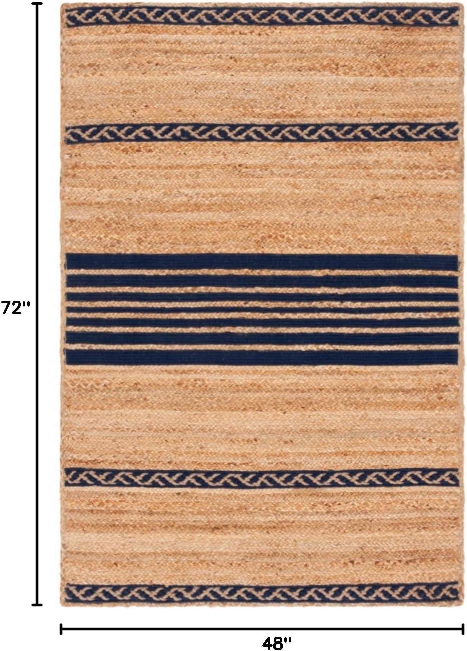 image:imageSAFAVIEH Area Rug 8x10 Natural Fiber Collection Large Natural amp Brown Handmade Braided Jute Stripe Pattern Ideal for Living Room Bedroom Dining Space NFB262TNaturalNavy
