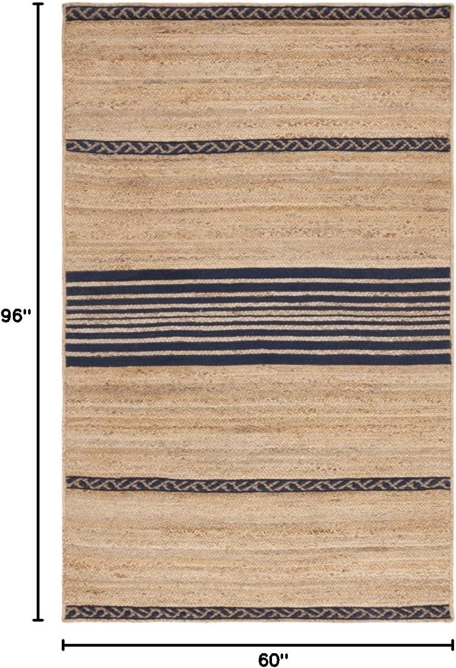 image:imageSAFAVIEH Area Rug 8x10 Natural Fiber Collection Large Natural amp Brown Handmade Braided Jute Stripe Pattern Ideal for Living Room Bedroom Dining Space NFB262TNaturalNavy