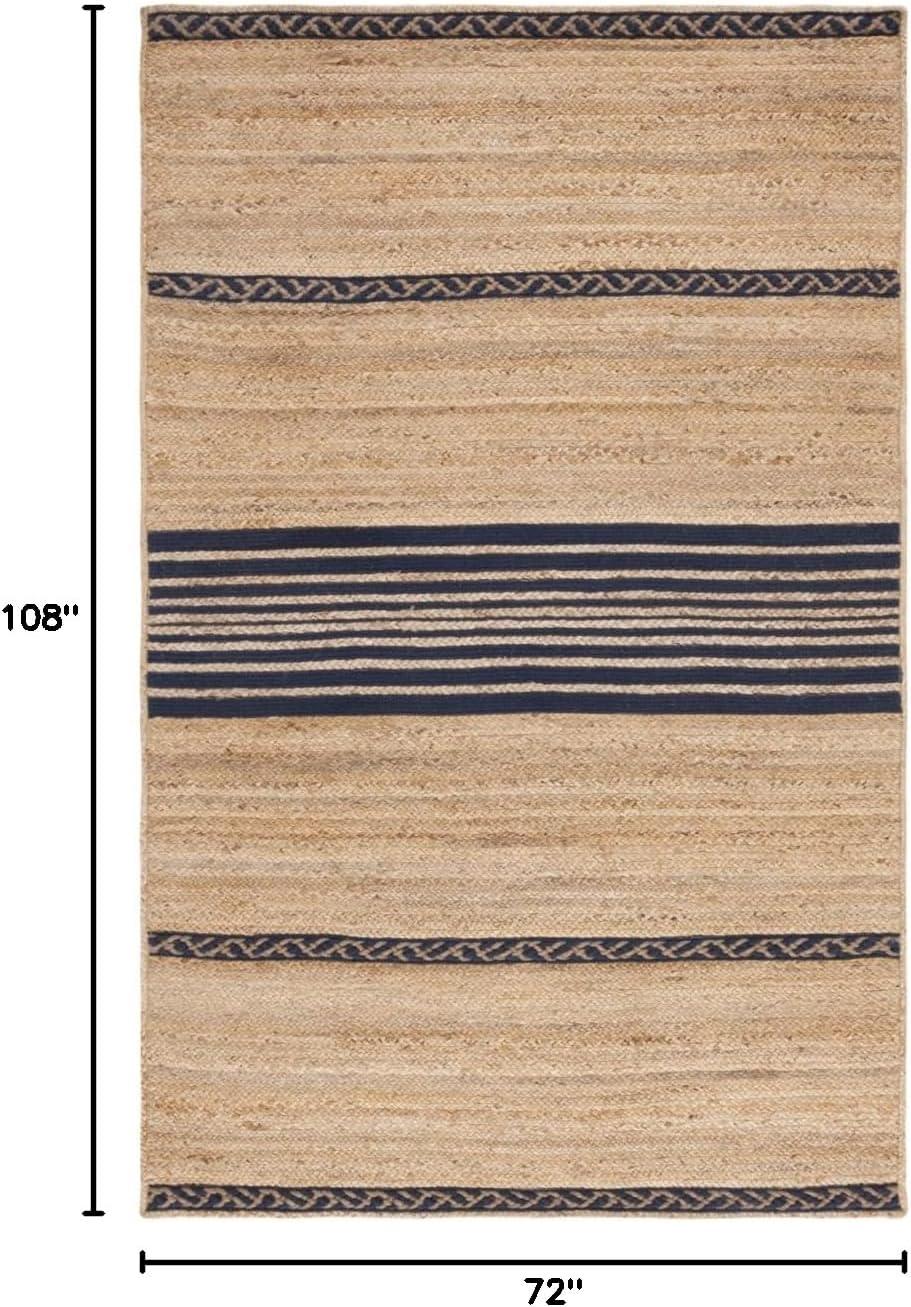 image:imageSAFAVIEH Area Rug 8x10 Natural Fiber Collection Large Natural amp Brown Handmade Braided Jute Stripe Pattern Ideal for Living Room Bedroom Dining Space NFB262TNaturalNavy