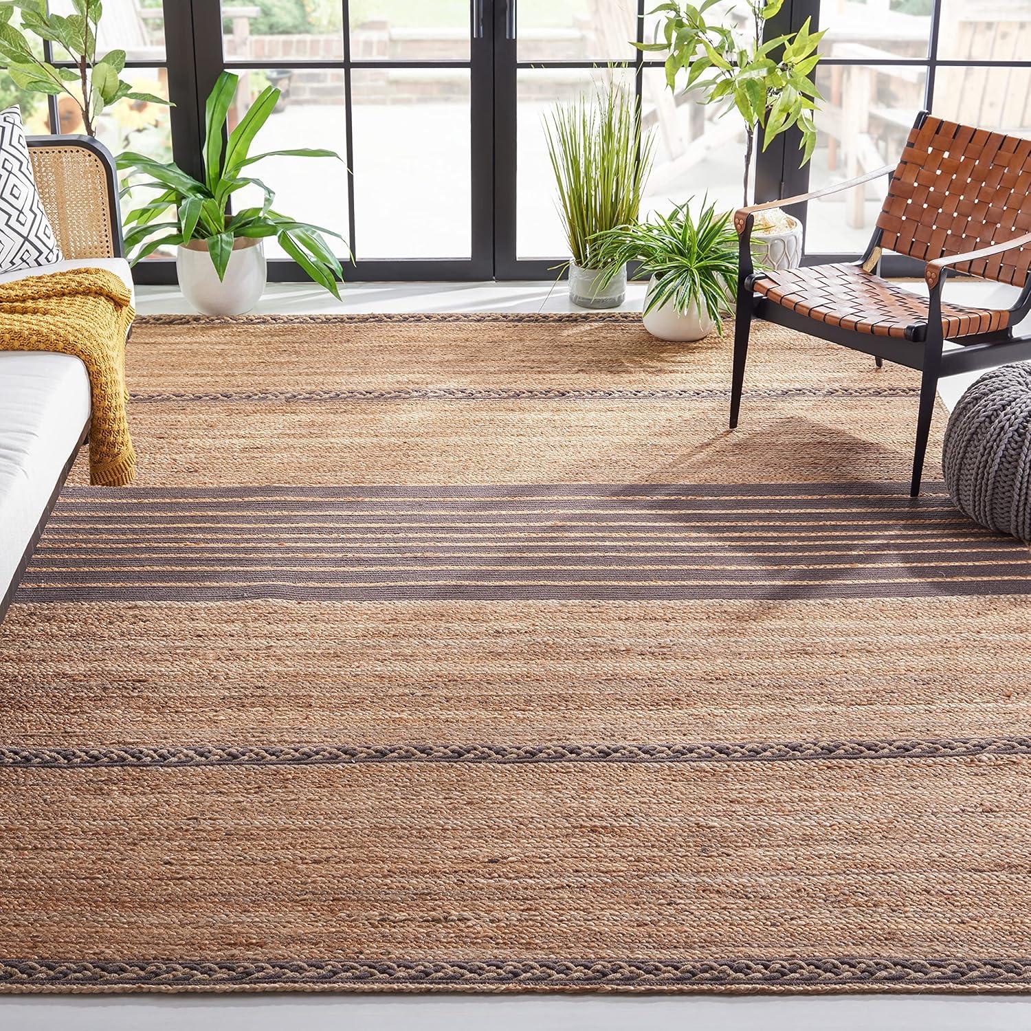 image:imageSAFAVIEH Area Rug 8x10 Natural Fiber Collection Large Natural amp Brown Handmade Braided Jute Stripe Pattern Ideal for Living Room Bedroom Dining Space NFB262TNaturalBrown
