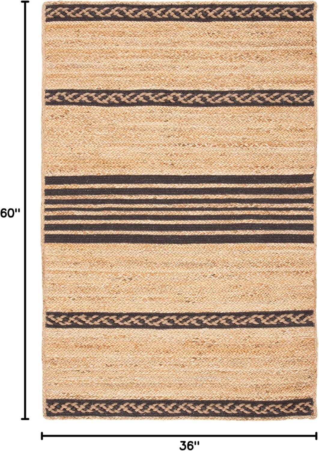 image:imageSAFAVIEH Area Rug 8x10 Natural Fiber Collection Large Natural amp Brown Handmade Braided Jute Stripe Pattern Ideal for Living Room Bedroom Dining Space NFB262TNaturalBrown
