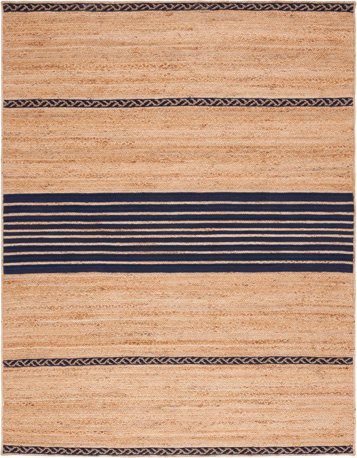 image:imageSAFAVIEH Area Rug 8x10 Natural Fiber Collection Large Natural amp Brown Handmade Braided Jute Stripe Pattern Ideal for Living Room Bedroom Dining Space NFB262TNaturalNavy