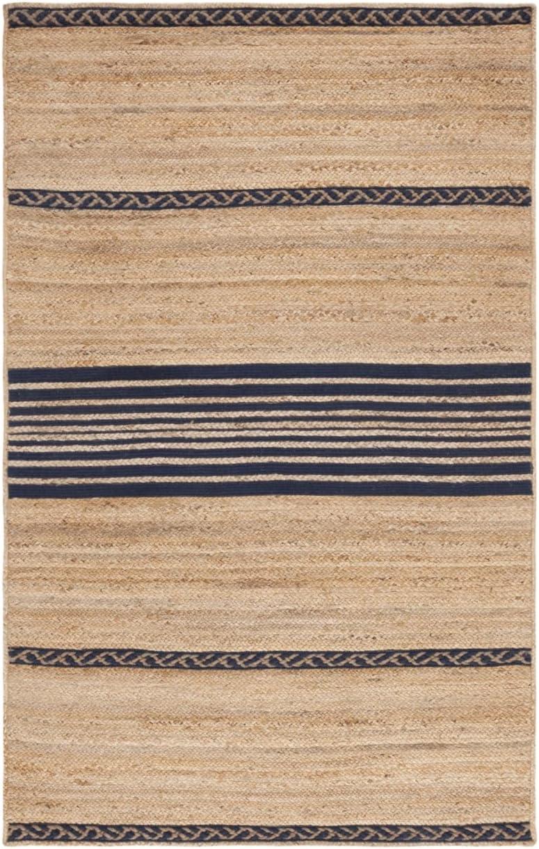 image:imageSAFAVIEH Area Rug 8x10 Natural Fiber Collection Large Natural amp Brown Handmade Braided Jute Stripe Pattern Ideal for Living Room Bedroom Dining Space NFB262TNaturalNavy