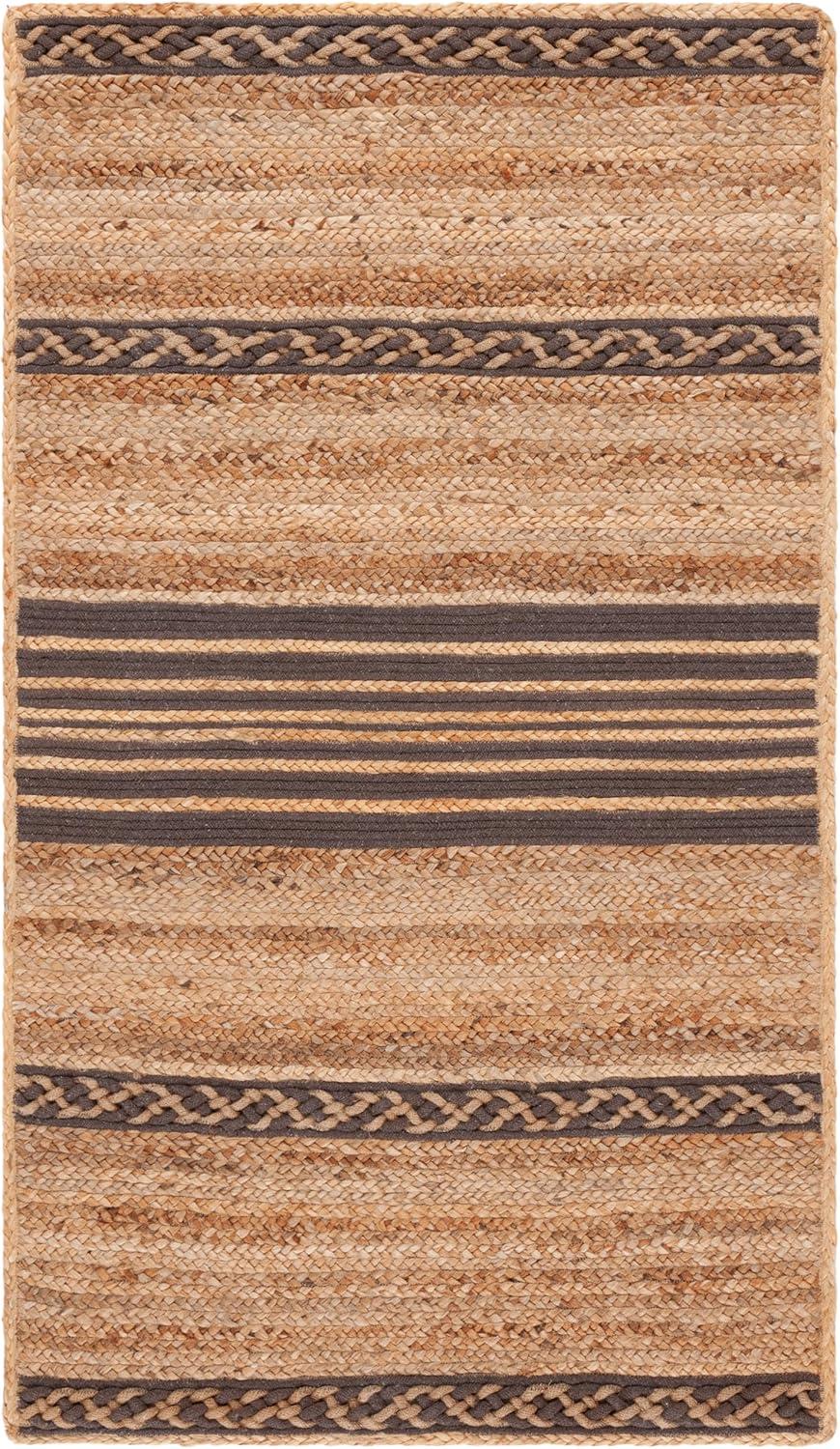 image:imageSAFAVIEH Area Rug 8x10 Natural Fiber Collection Large Natural amp Brown Handmade Braided Jute Stripe Pattern Ideal for Living Room Bedroom Dining Space NFB262TNaturalBrown