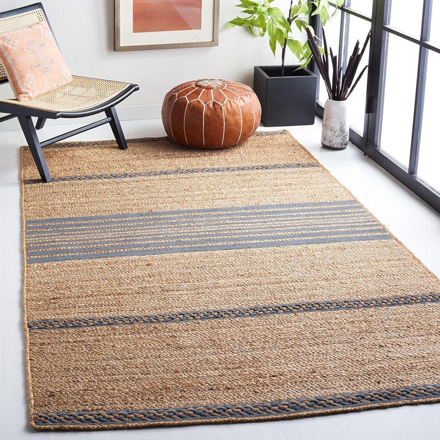 image:imageSAFAVIEH Area Rug 8x10 Natural Fiber Collection Large Natural amp Brown Handmade Braided Jute Stripe Pattern Ideal for Living Room Bedroom Dining Space NFB262TNaturalGrey