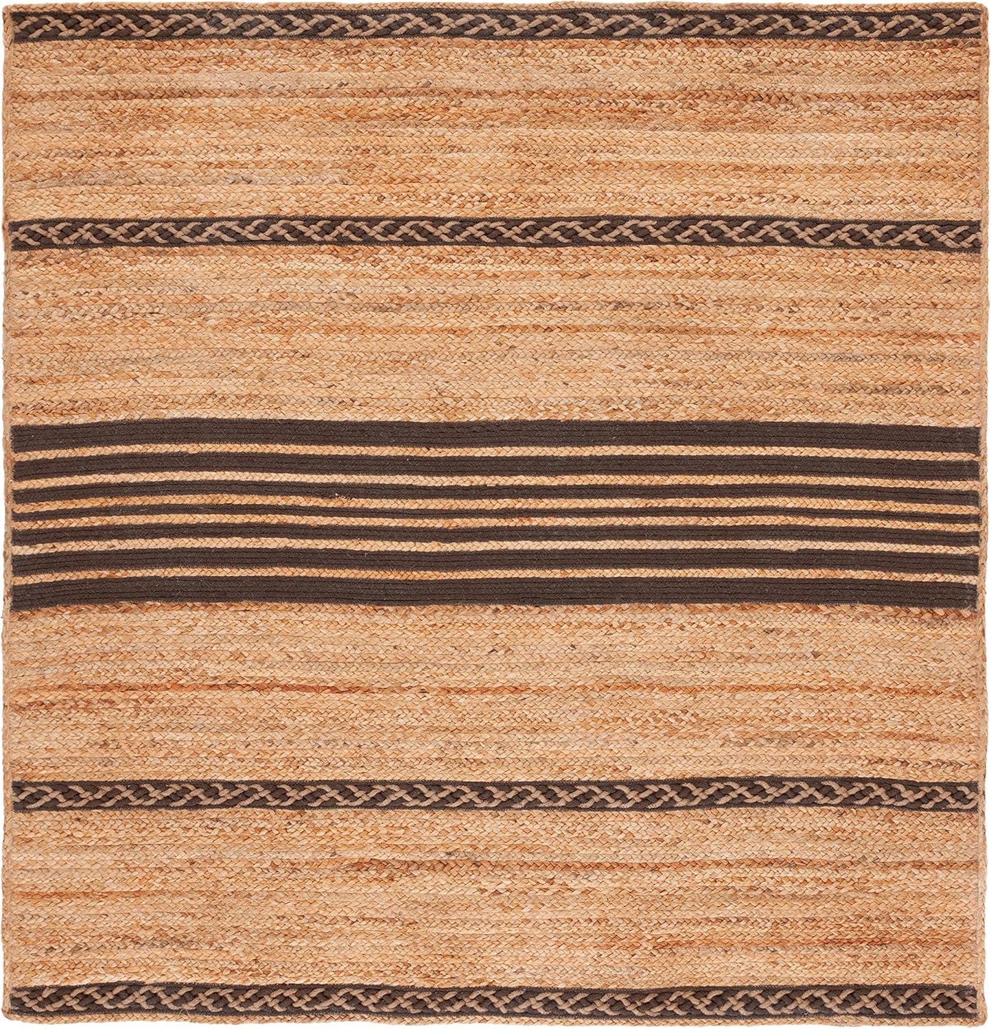 image:imageSAFAVIEH Area Rug 8x10 Natural Fiber Collection Large Natural amp Brown Handmade Braided Jute Stripe Pattern Ideal for Living Room Bedroom Dining Space NFB262TNaturalBrown