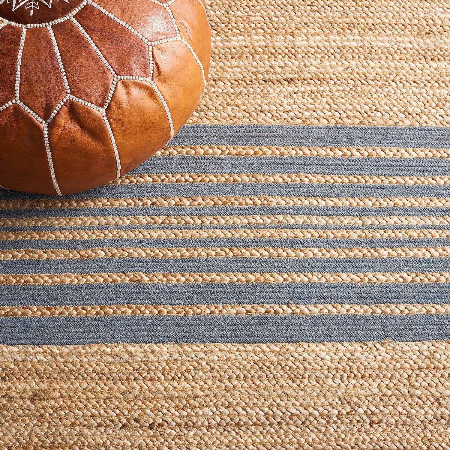 image:imageSAFAVIEH Area Rug 8x10 Natural Fiber Collection Large Natural amp Brown Handmade Braided Jute Stripe Pattern Ideal for Living Room Bedroom Dining Space NFB262TNaturalGrey