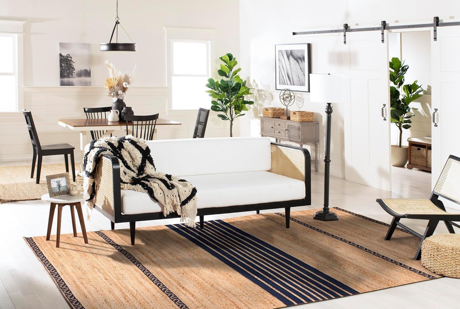 image:imageSAFAVIEH Area Rug 8x10 Natural Fiber Collection Large Natural amp Brown Handmade Braided Jute Stripe Pattern Ideal for Living Room Bedroom Dining Space NFB262TNaturalNavy