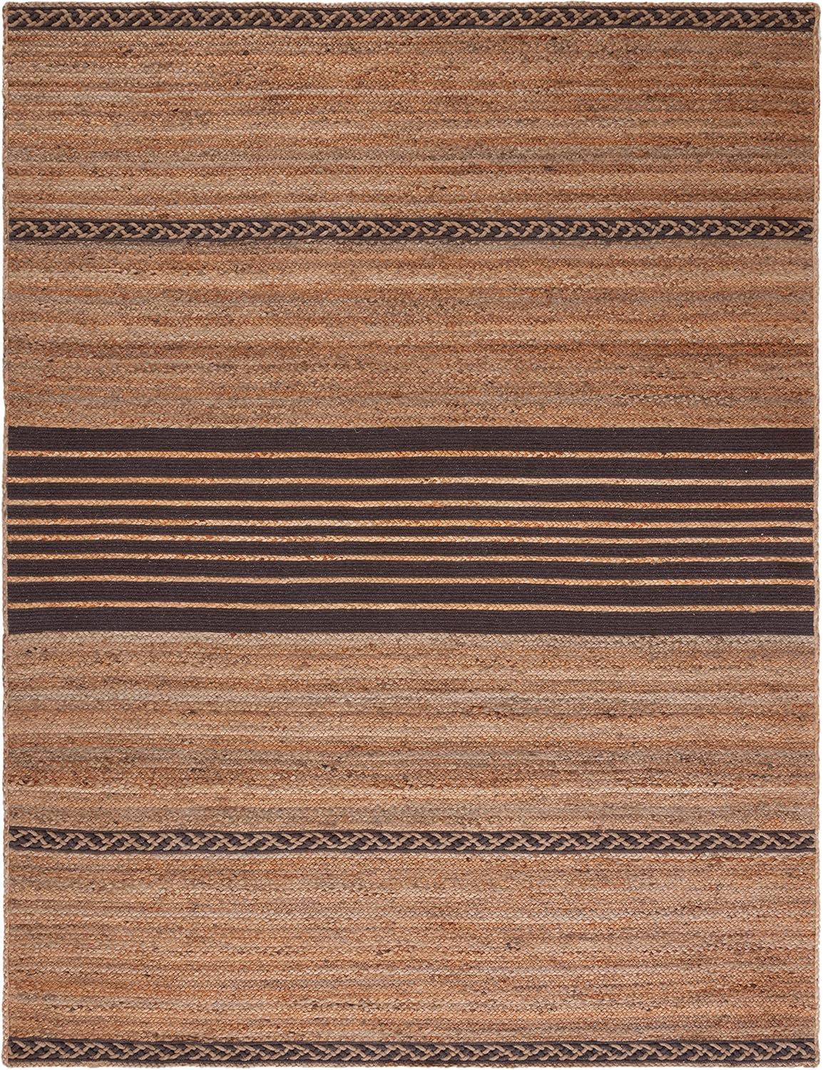 image:imageSAFAVIEH Area Rug 8x10 Natural Fiber Collection Large Natural amp Brown Handmade Braided Jute Stripe Pattern Ideal for Living Room Bedroom Dining Space NFB262TNaturalBrown