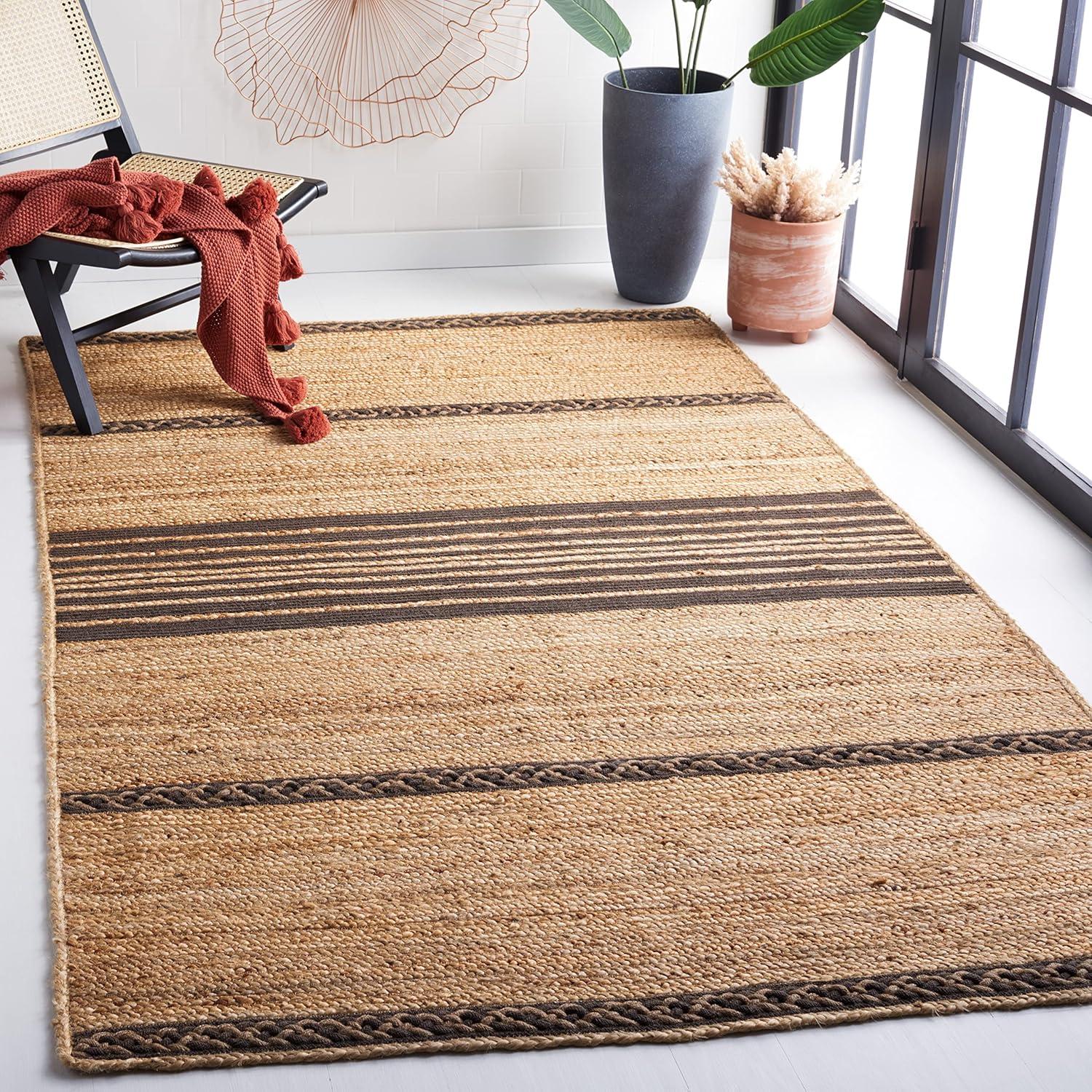 image:imageSAFAVIEH Area Rug 8x10 Natural Fiber Collection Large Natural amp Brown Handmade Braided Jute Stripe Pattern Ideal for Living Room Bedroom Dining Space NFB262TNaturalBrown