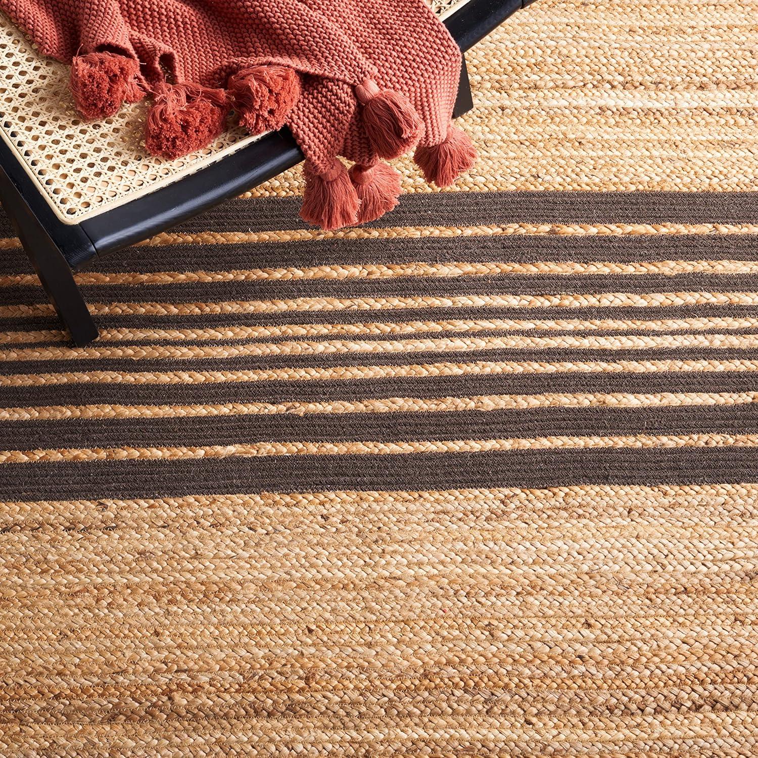 image:imageSAFAVIEH Area Rug 8x10 Natural Fiber Collection Large Natural amp Brown Handmade Braided Jute Stripe Pattern Ideal for Living Room Bedroom Dining Space NFB262TNaturalBrown