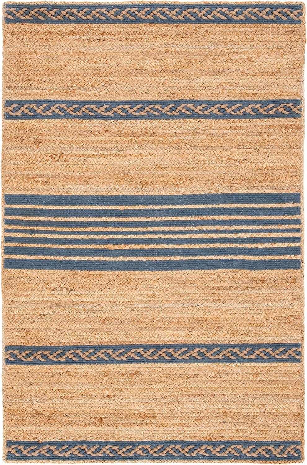 image:imageSAFAVIEH Area Rug 8x10 Natural Fiber Collection Large Natural amp Brown Handmade Braided Jute Stripe Pattern Ideal for Living Room Bedroom Dining Space NFB262TNaturalGrey